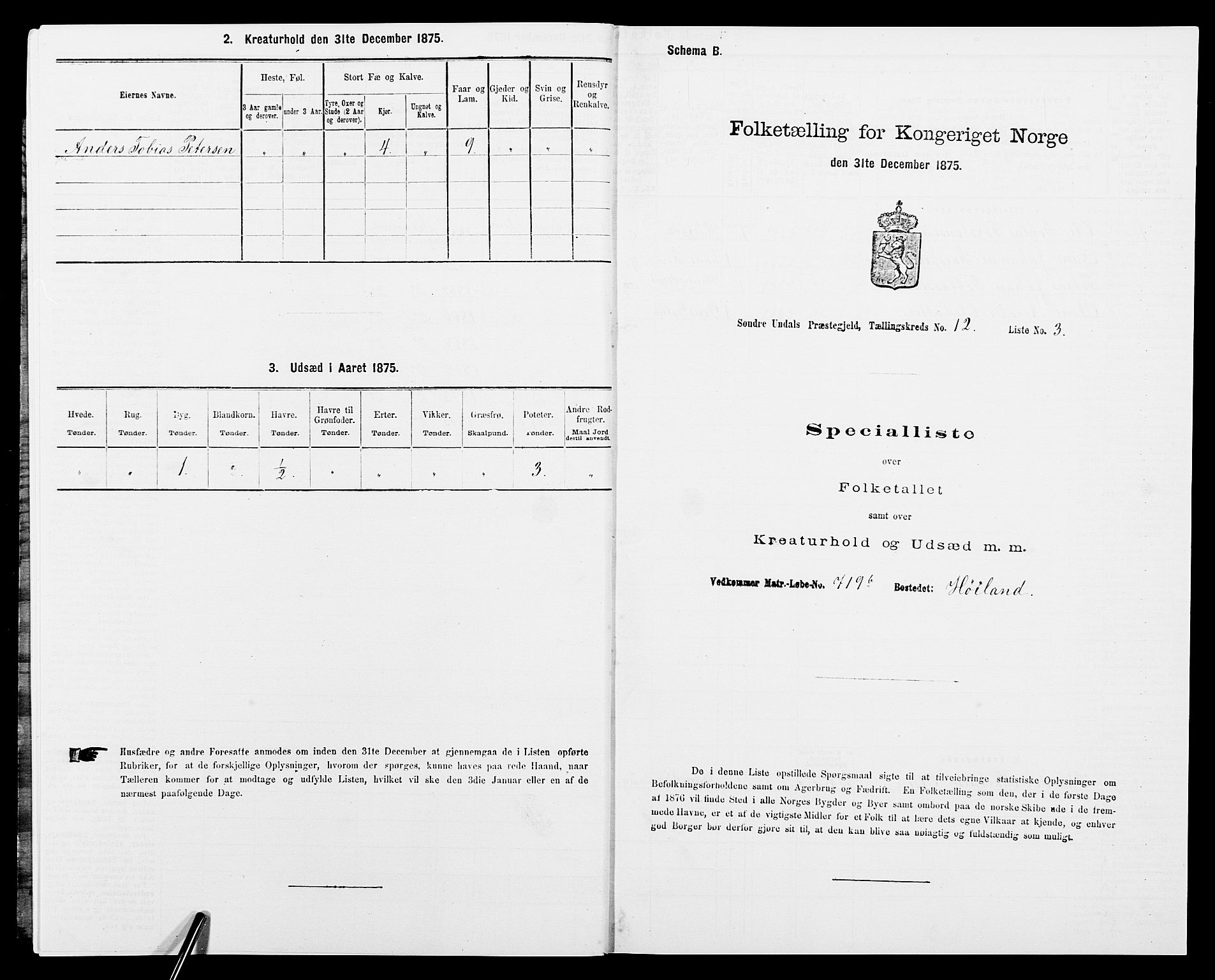 SAK, 1875 census for 1029P Sør-Audnedal, 1875, p. 1743