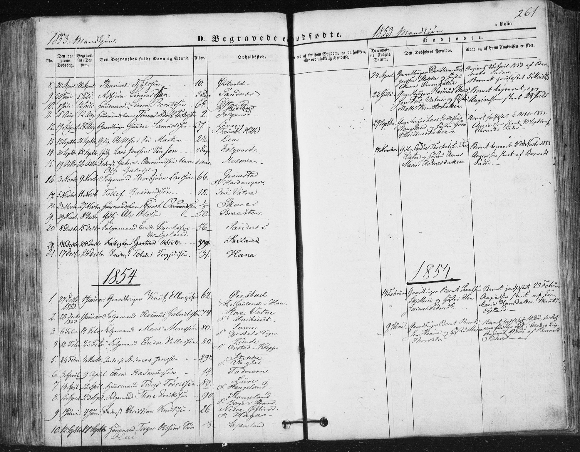 Høyland sokneprestkontor, AV/SAST-A-101799/001/30BA/L0008: Parish register (official) no. A 8, 1841-1856, p. 261