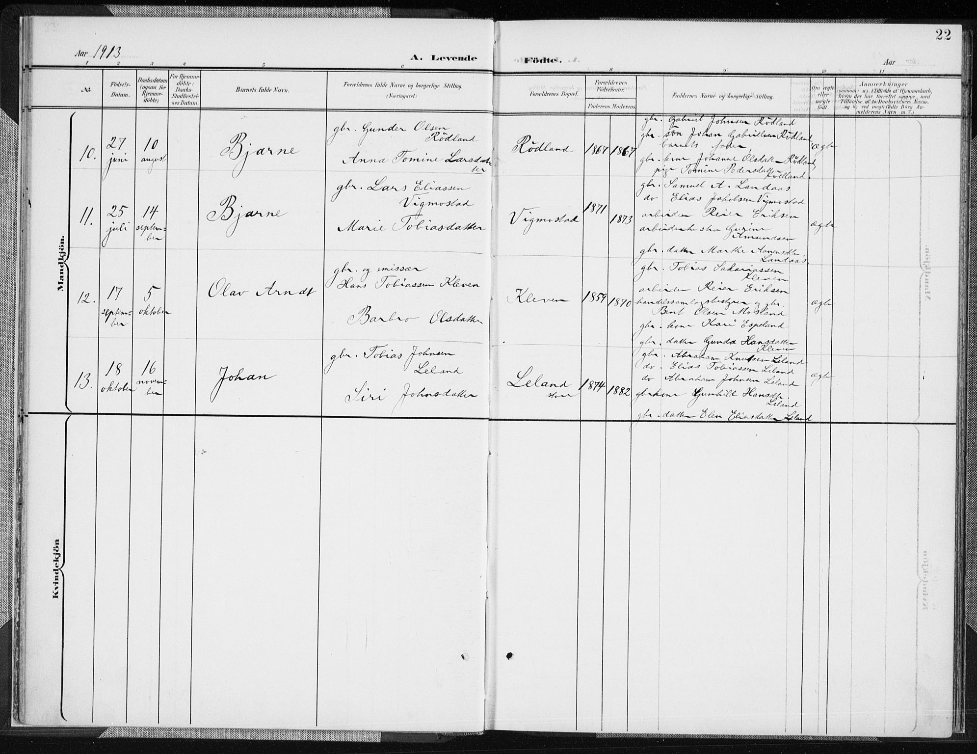 Nord-Audnedal sokneprestkontor, AV/SAK-1111-0032/F/Fa/Fab/L0004: Parish register (official) no. A 4, 1901-1917, p. 22