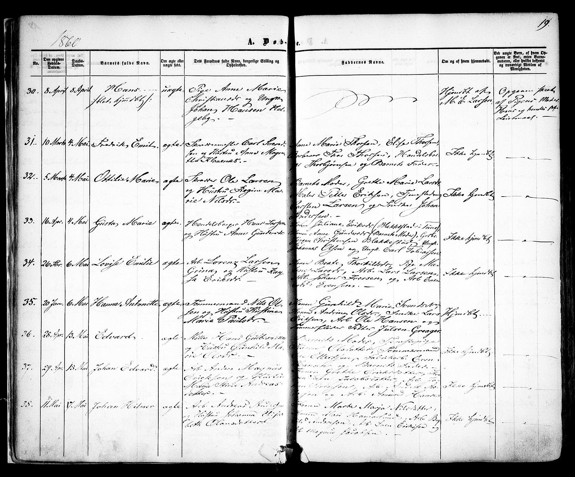 Sarpsborg prestekontor Kirkebøker, AV/SAO-A-2006/F/Fa/L0001: Parish register (official) no. 1, 1859-1868, p. 19