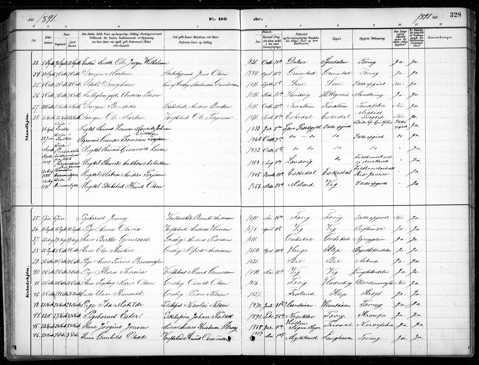 Fjære sokneprestkontor, AV/SAK-1111-0011/F/Fb/L0011: Parish register (copy) no. B 11, 1881-1905, p. 328