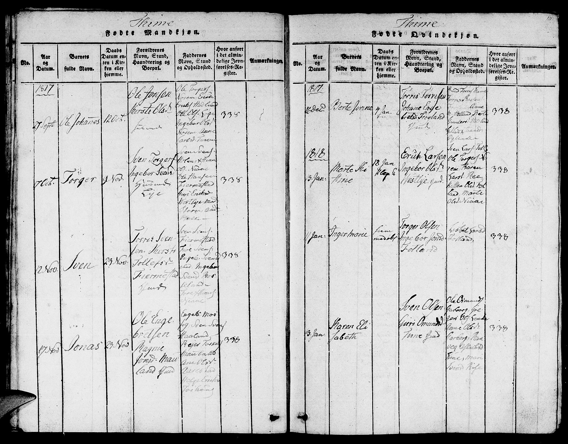 Lye sokneprestkontor, SAST/A-101794/001/30BB/L0001: Parish register (copy) no. B 1 /1, 1816-1826, p. 14