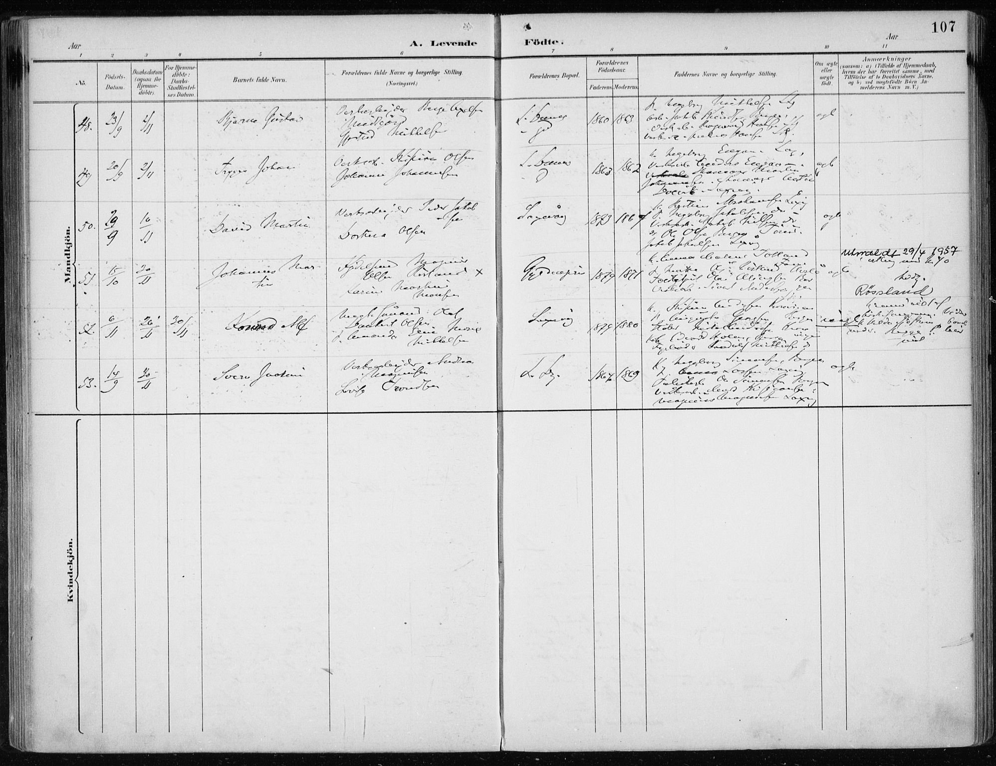 Askøy Sokneprestembete, SAB/A-74101/H/Ha/Haa/Haae/L0003: Parish register (official) no. E 3, 1891-1903, p. 107