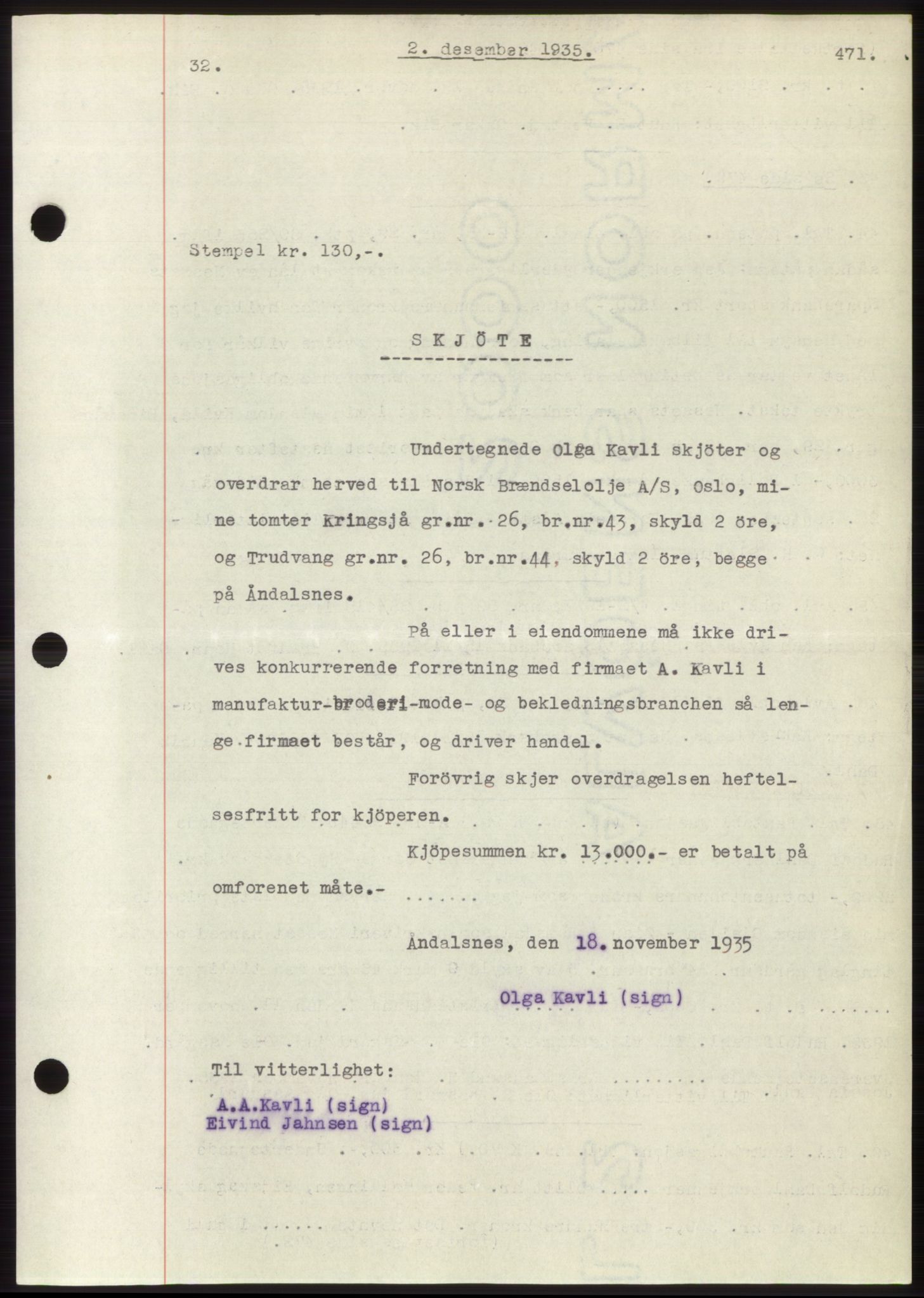 Romsdal sorenskriveri, AV/SAT-A-4149/1/2/2C/L0067: Mortgage book no. 61, 1935-1935, Deed date: 02.12.1935