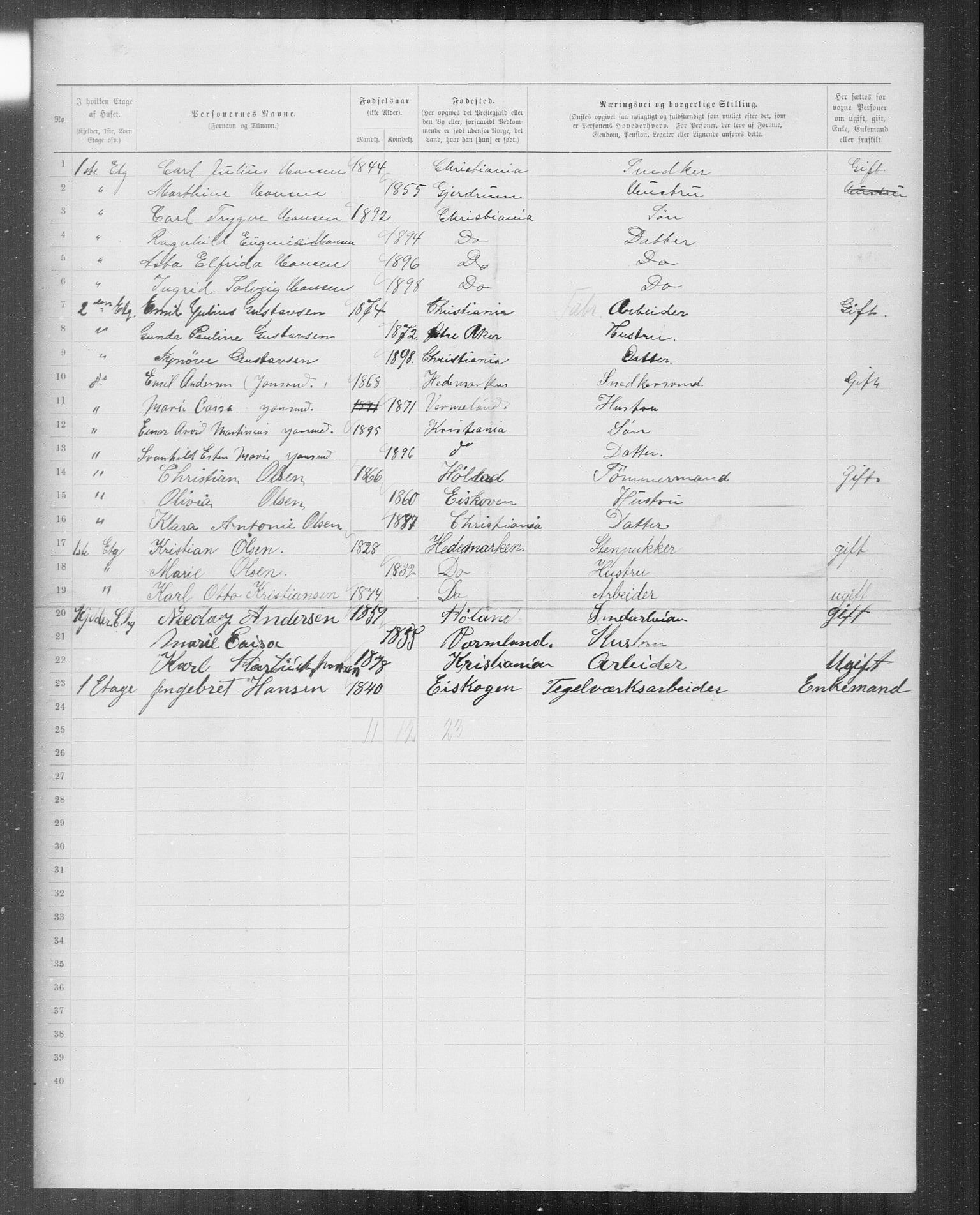 OBA, Municipal Census 1899 for Kristiania, 1899, p. 9706