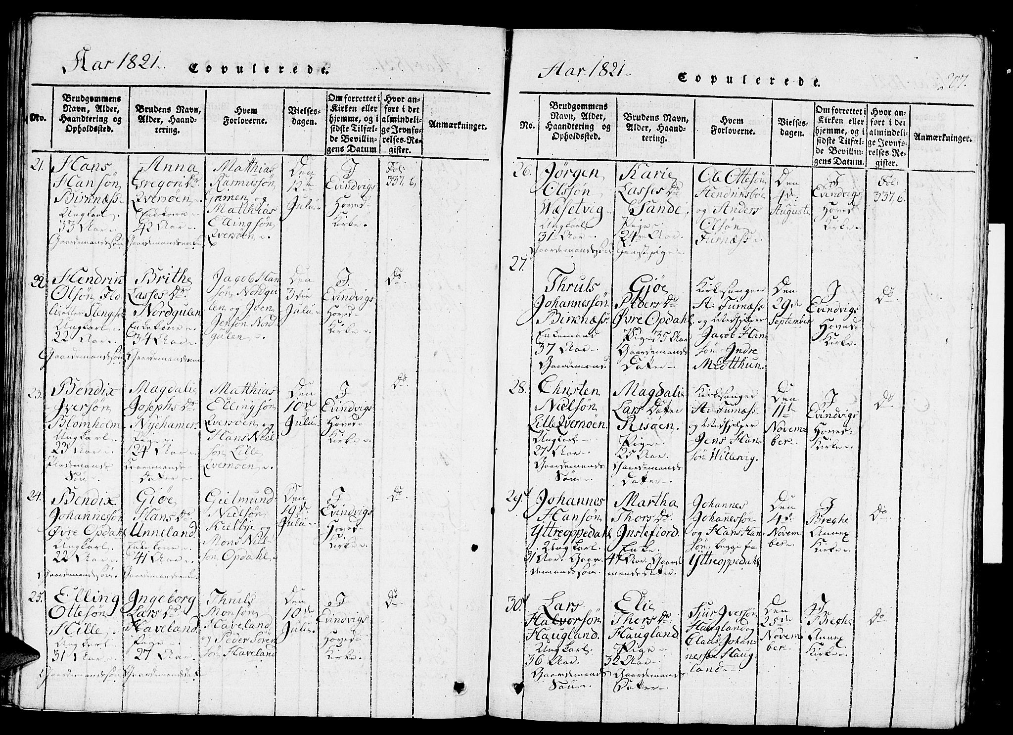 Gulen sokneprestembete, AV/SAB-A-80201/H/Haa/Haaa/L0018: Parish register (official) no. A 18, 1816-1825, p. 207