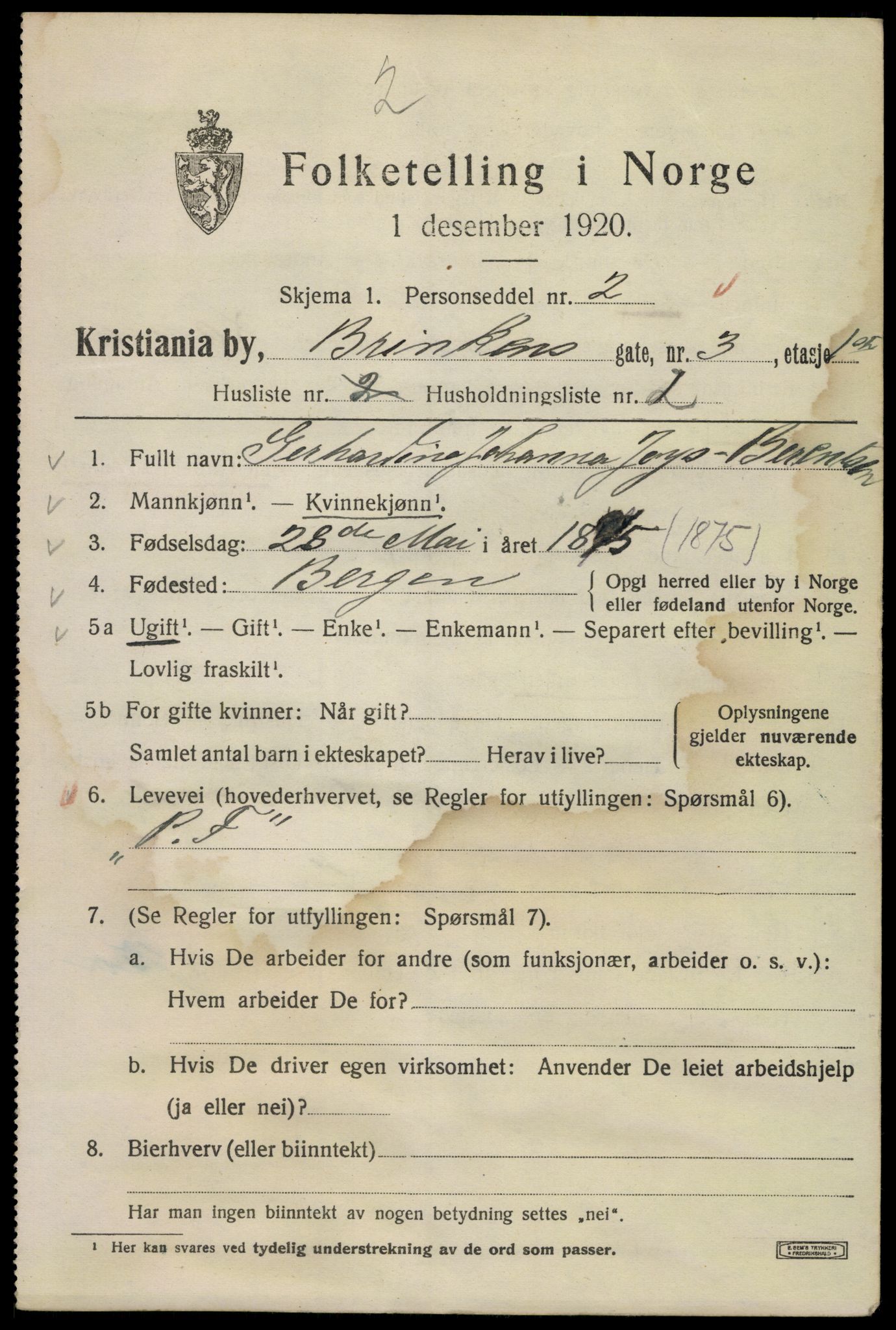 SAO, 1920 census for Kristiania, 1920, p. 171795