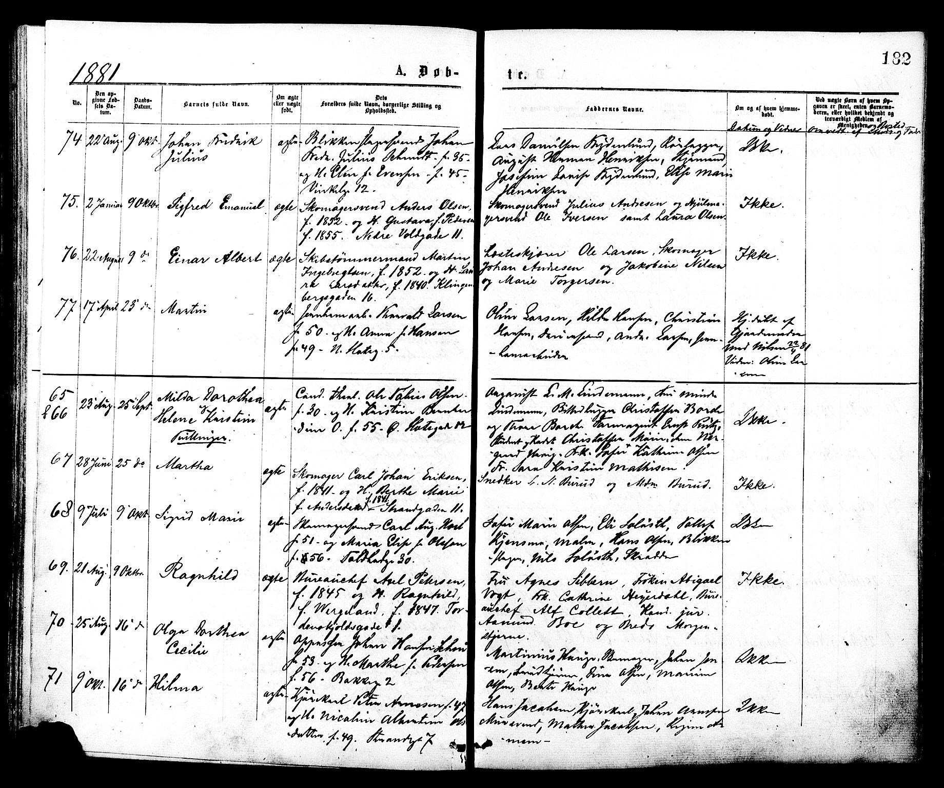 Johannes prestekontor Kirkebøker, SAO/A-10852/F/Fa/L0001: Parish register (official) no. 1, 1875-1881, p. 182