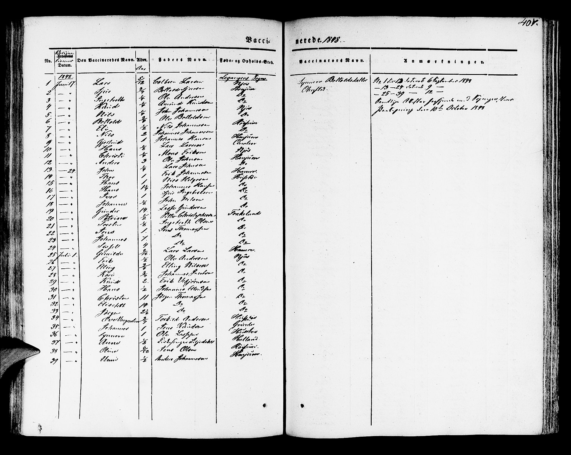 Leikanger sokneprestembete, AV/SAB-A-81001/H/Haa/Haaa/L0007: Parish register (official) no. A 7, 1838-1851, p. 407