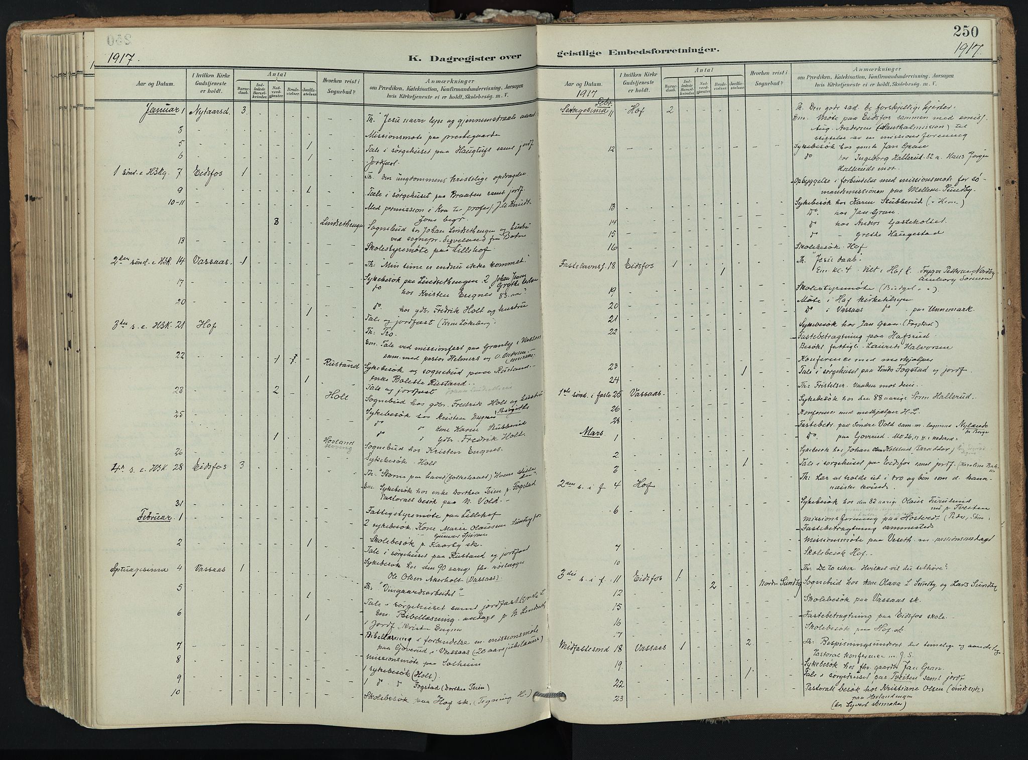 Hof kirkebøker, SAKO/A-64/F/Fa/L0008: Parish register (official) no. I 8, 1902-1921, p. 250