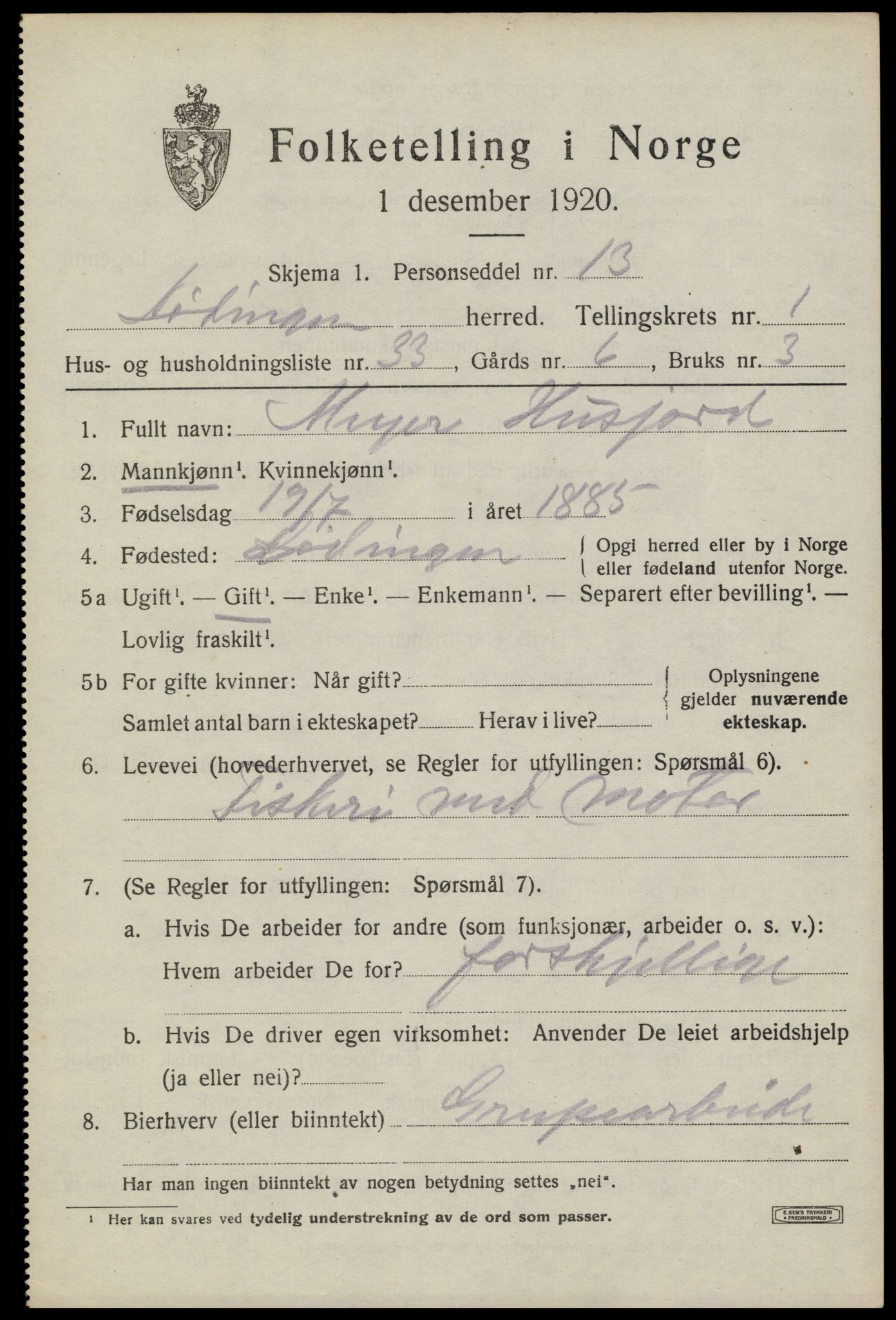 SAT, 1920 census for Lødingen, 1920, p. 1519