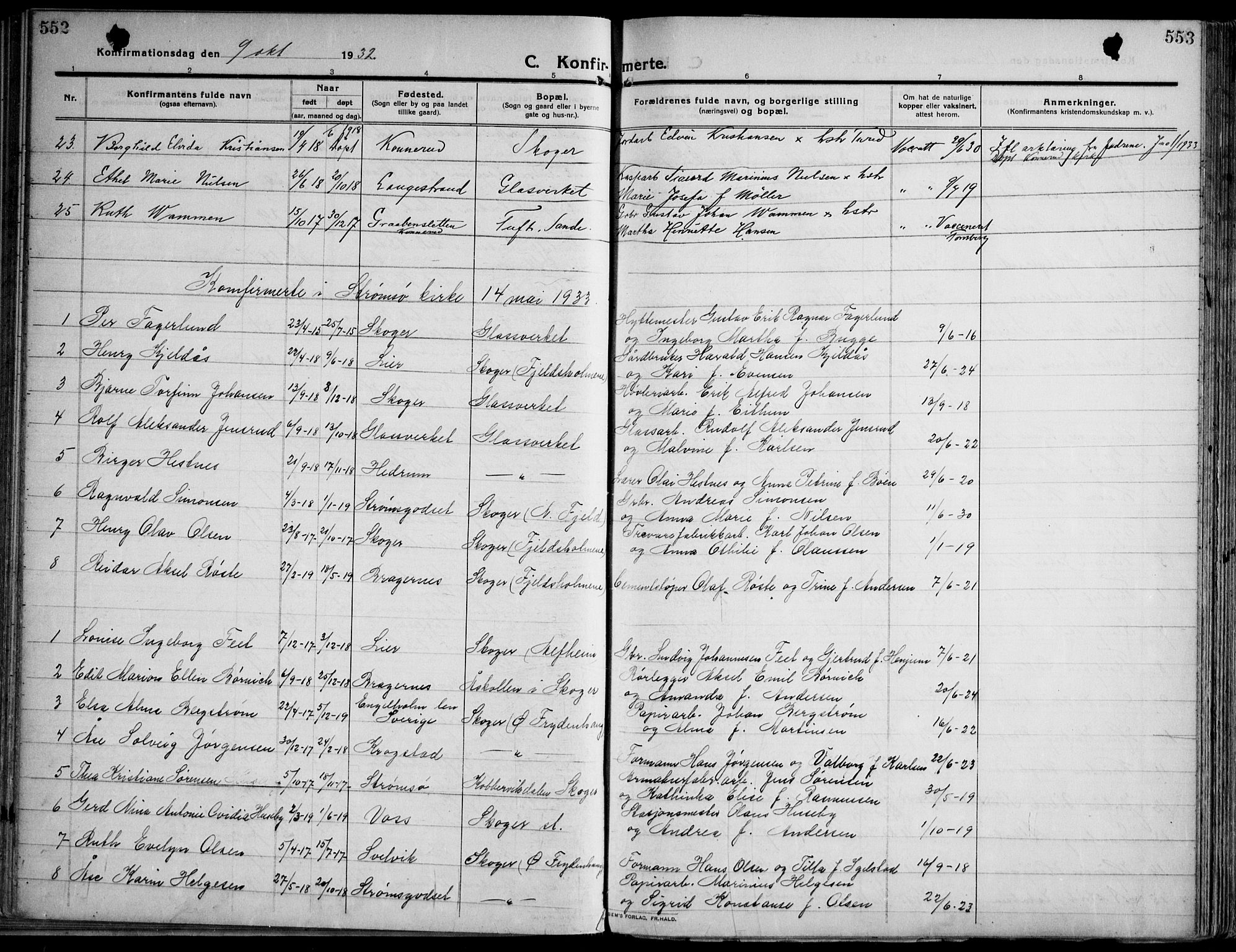 Skoger kirkebøker, SAKO/A-59/F/Fa/L0007: Parish register (official) no. I 7, 1911-1936, p. 552-553