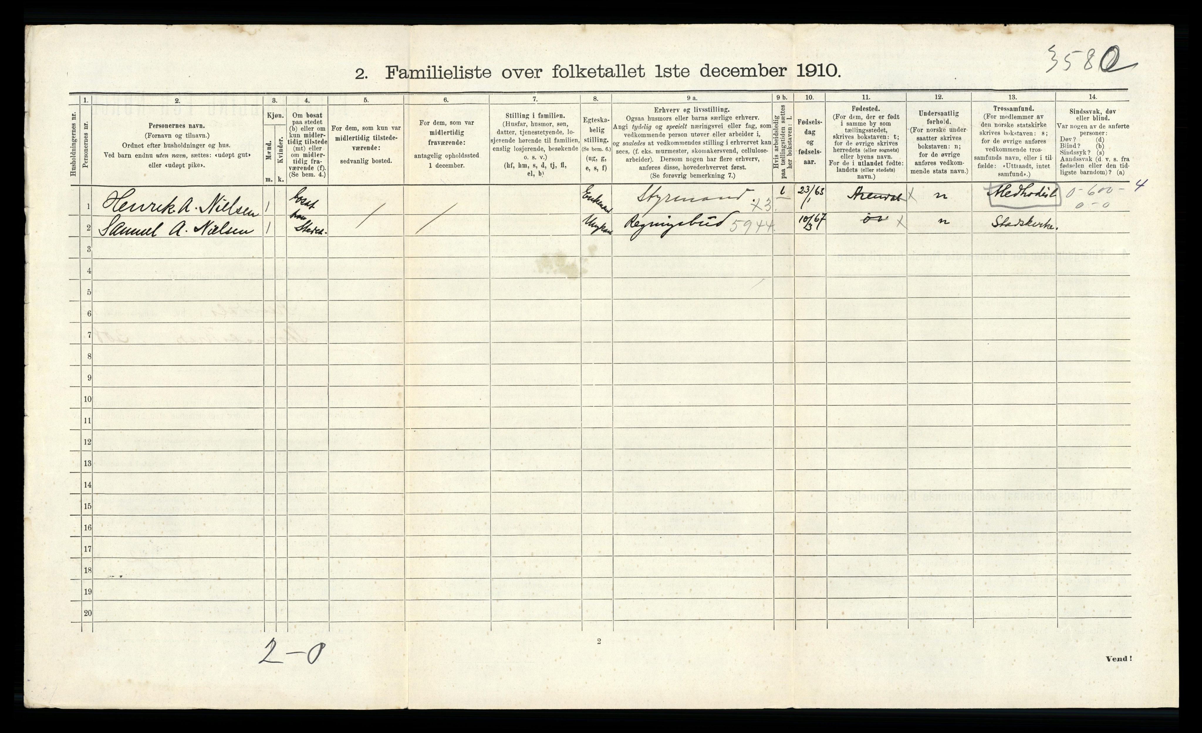 RA, 1910 census for Arendal, 1910, p. 4438