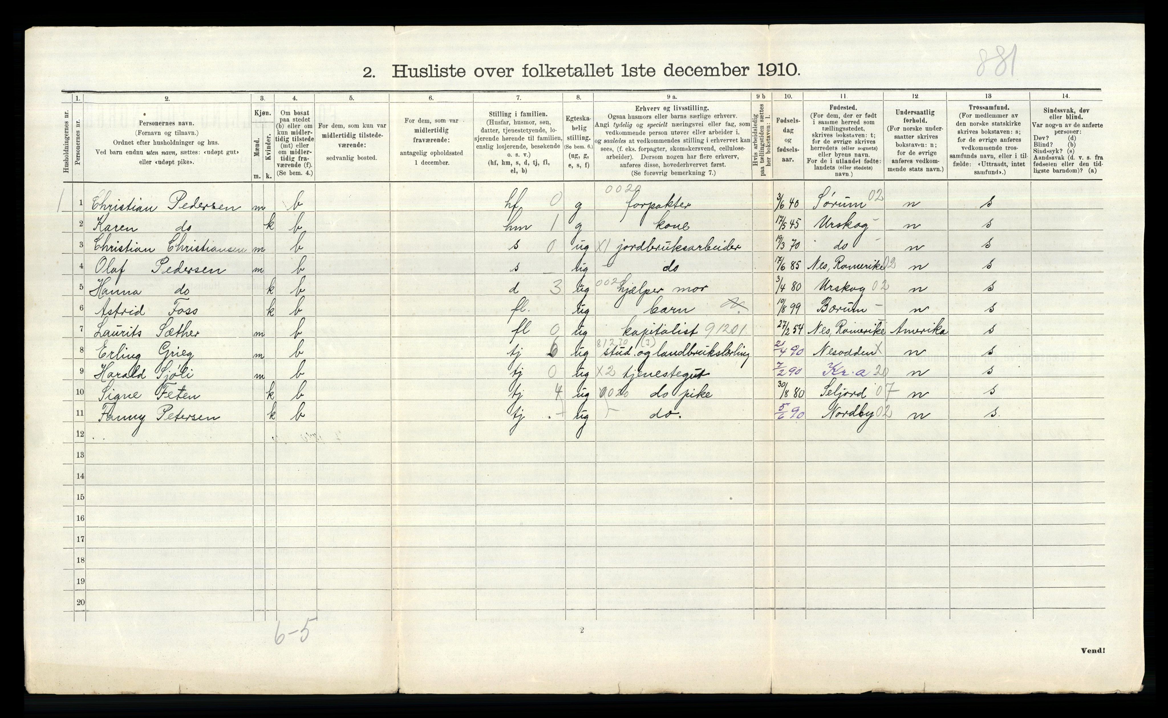 RA, 1910 census for Nesodden, 1910, p. 791