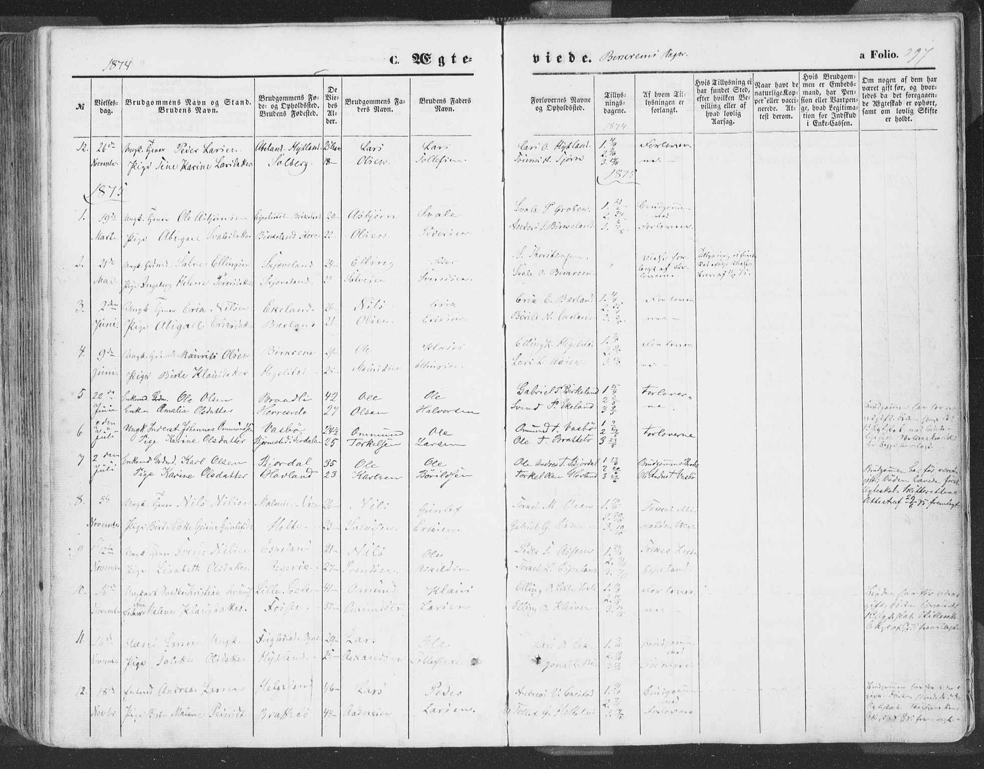 Helleland sokneprestkontor, SAST/A-101810: Parish register (official) no. A 7.1, 1863-1886, p. 297