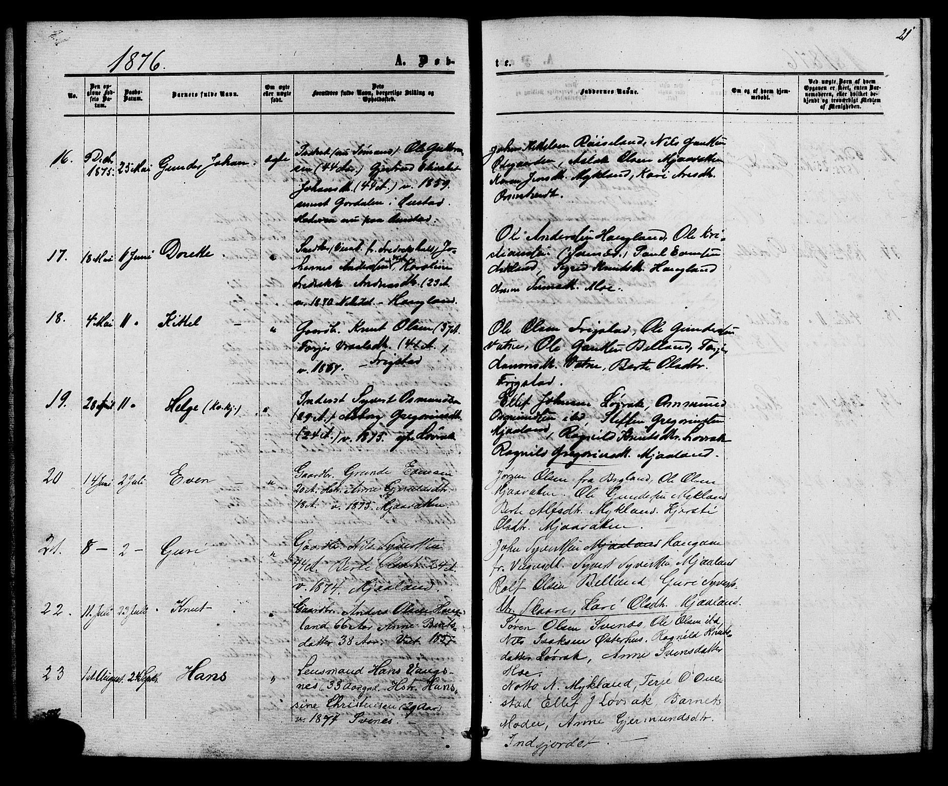 Herefoss sokneprestkontor, AV/SAK-1111-0019/F/Fb/Fbc/L0002: Parish register (copy) no. B 2, 1867-1886, p. 21