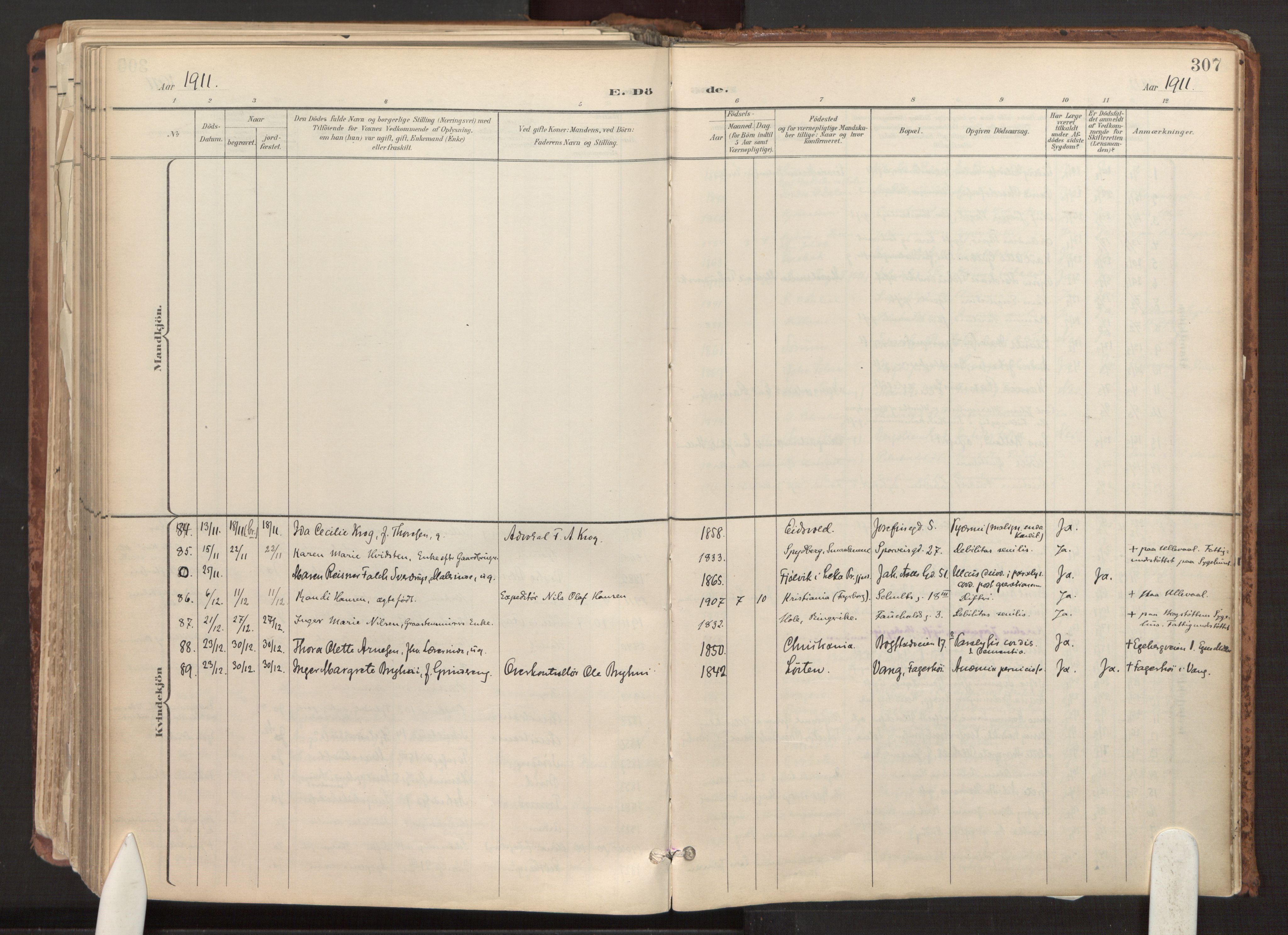 Fagerborg prestekontor Kirkebøker, AV/SAO-A-10844/F/Fa/L0003: Parish register (official) no. 3, 1898-1916, p. 307