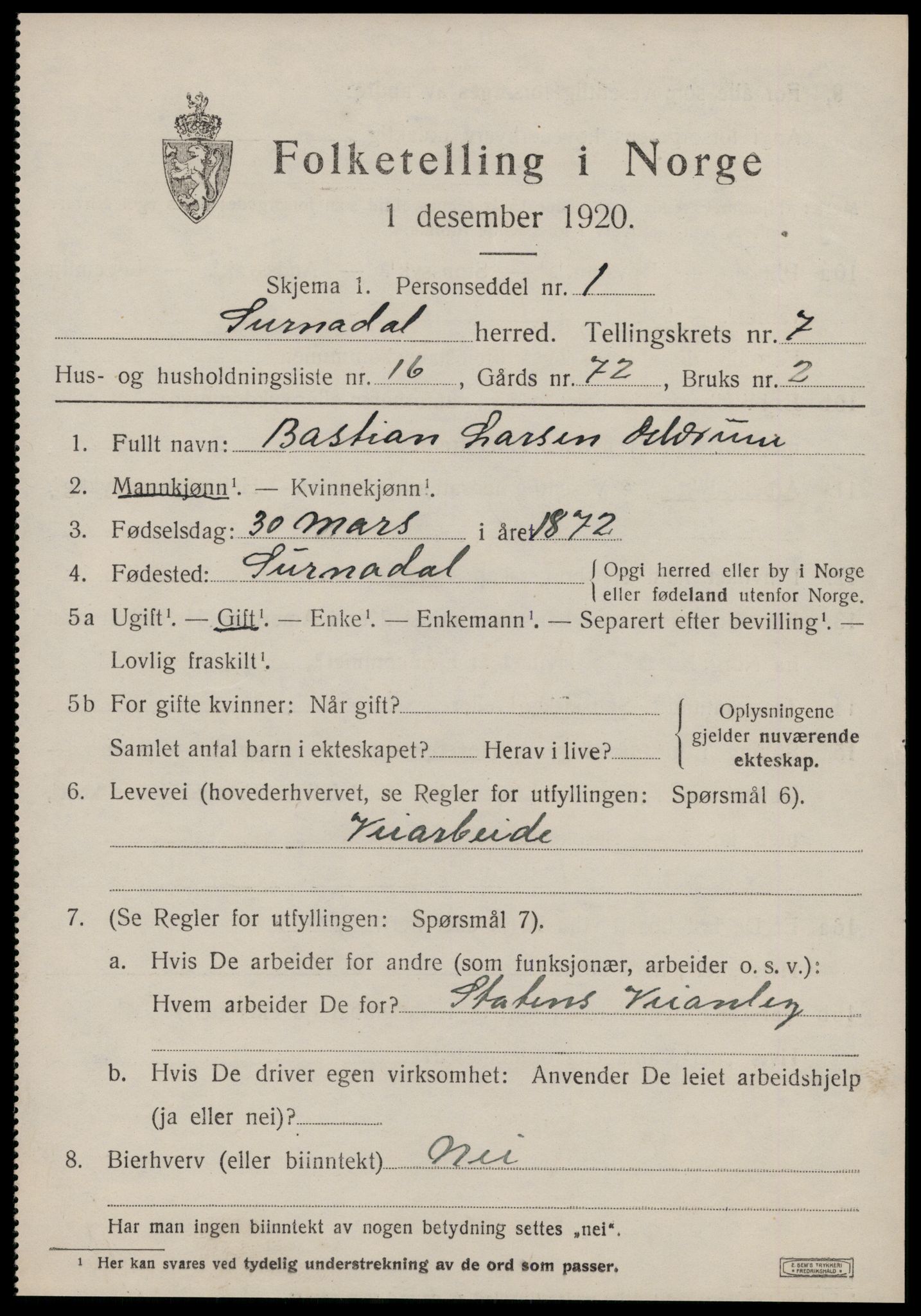 SAT, 1920 census for Surnadal, 1920, p. 5153
