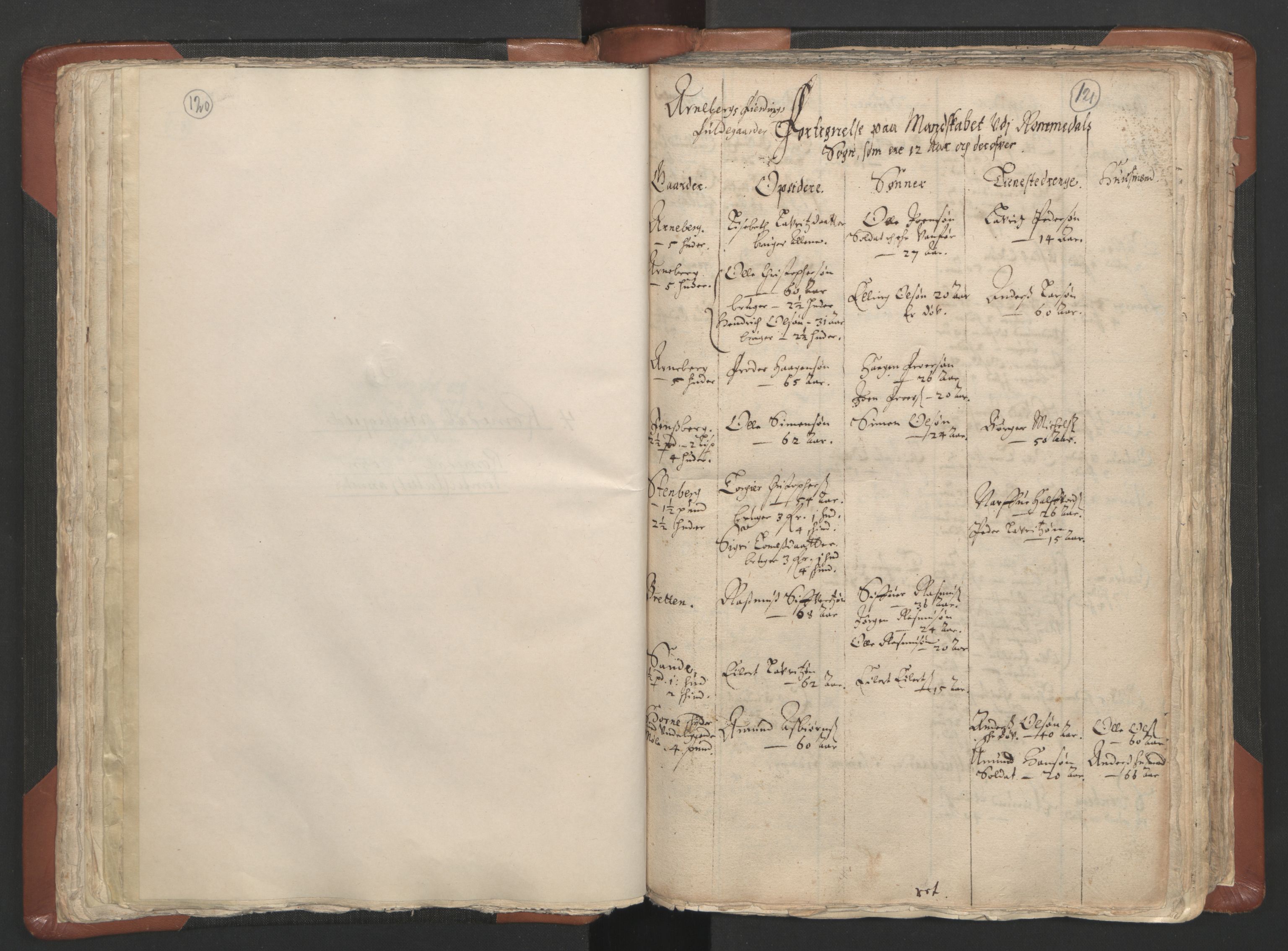 RA, Vicar's Census 1664-1666, no. 5: Hedmark deanery, 1664-1666, p. 120-121