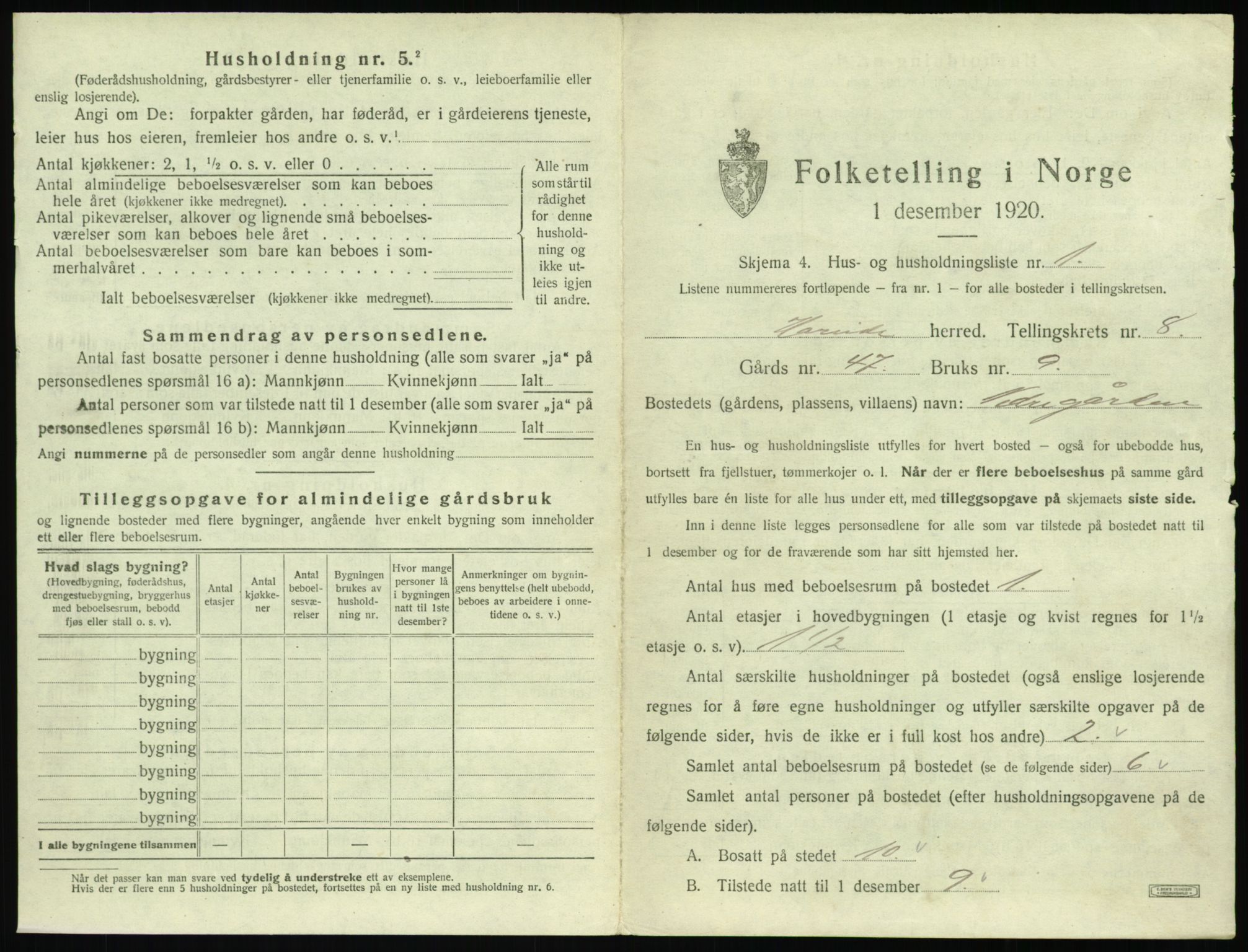 SAT, 1920 census for Hareid, 1920, p. 383