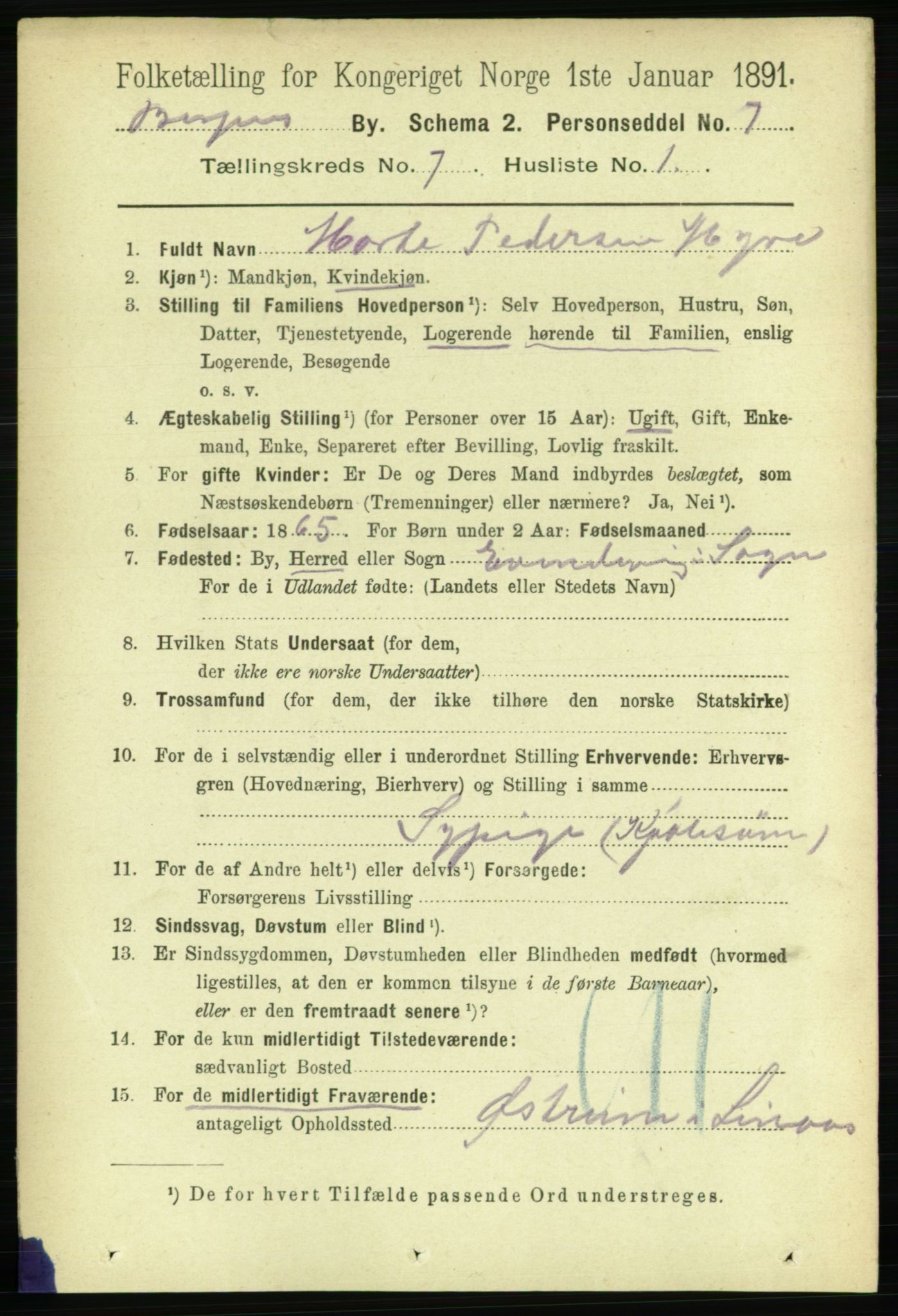 RA, 1891 Census for 1301 Bergen, 1891, p. 15721