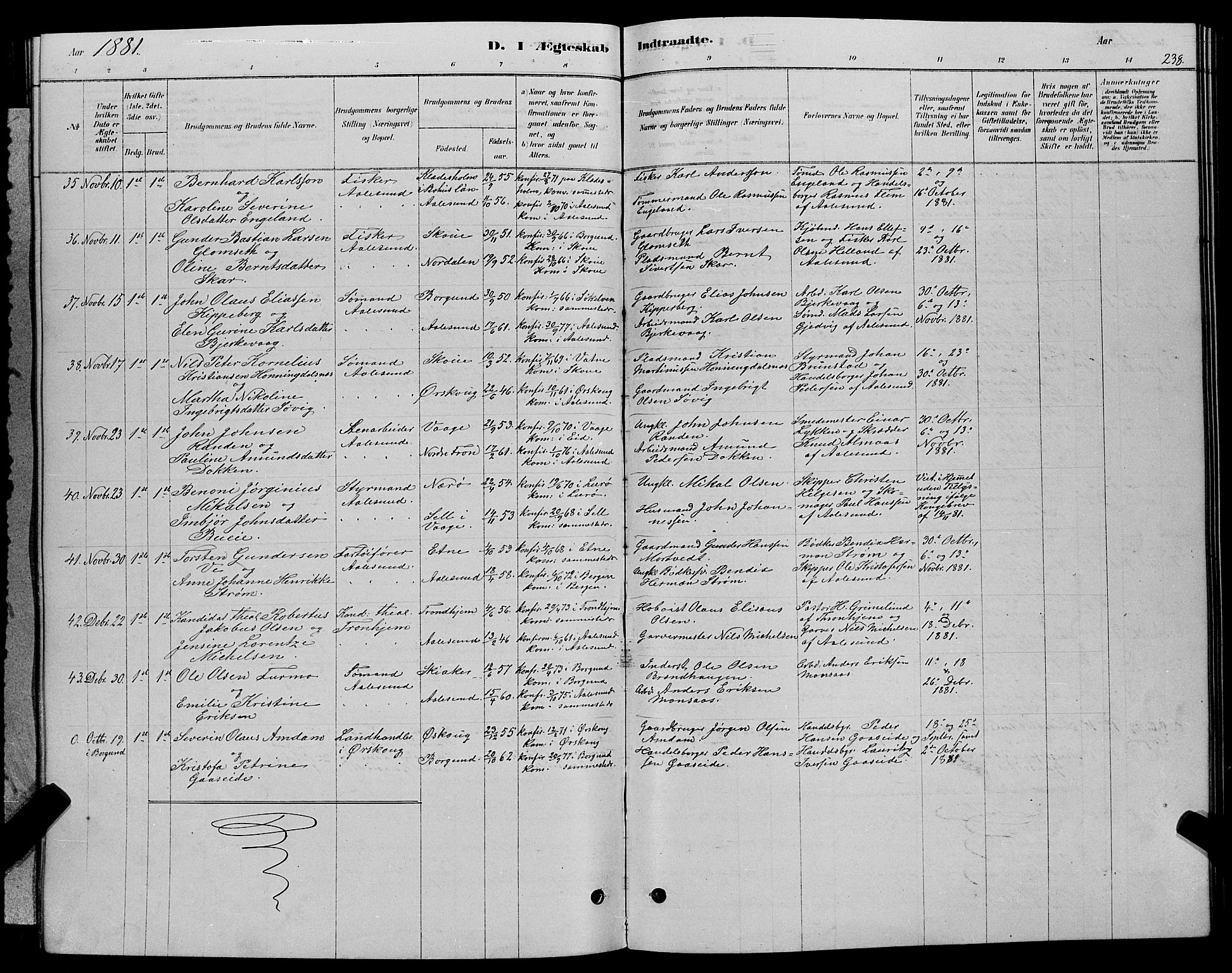 Ministerialprotokoller, klokkerbøker og fødselsregistre - Møre og Romsdal, SAT/A-1454/529/L0466: Parish register (copy) no. 529C03, 1878-1888, p. 238