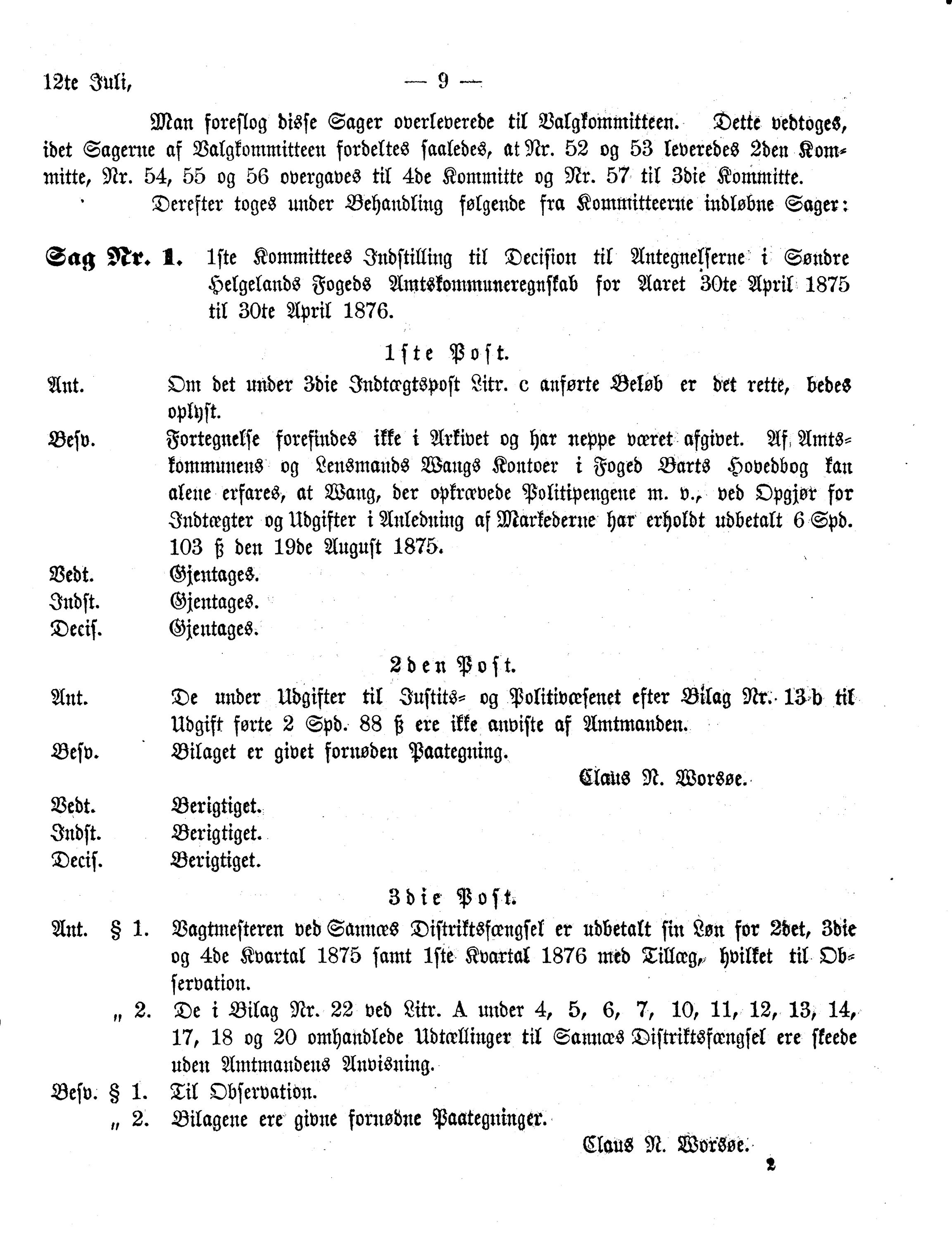 Nordland Fylkeskommune. Fylkestinget, AIN/NFK-17/176/A/Ac/L0011: Fylkestingsforhandlinger 1877, 1877