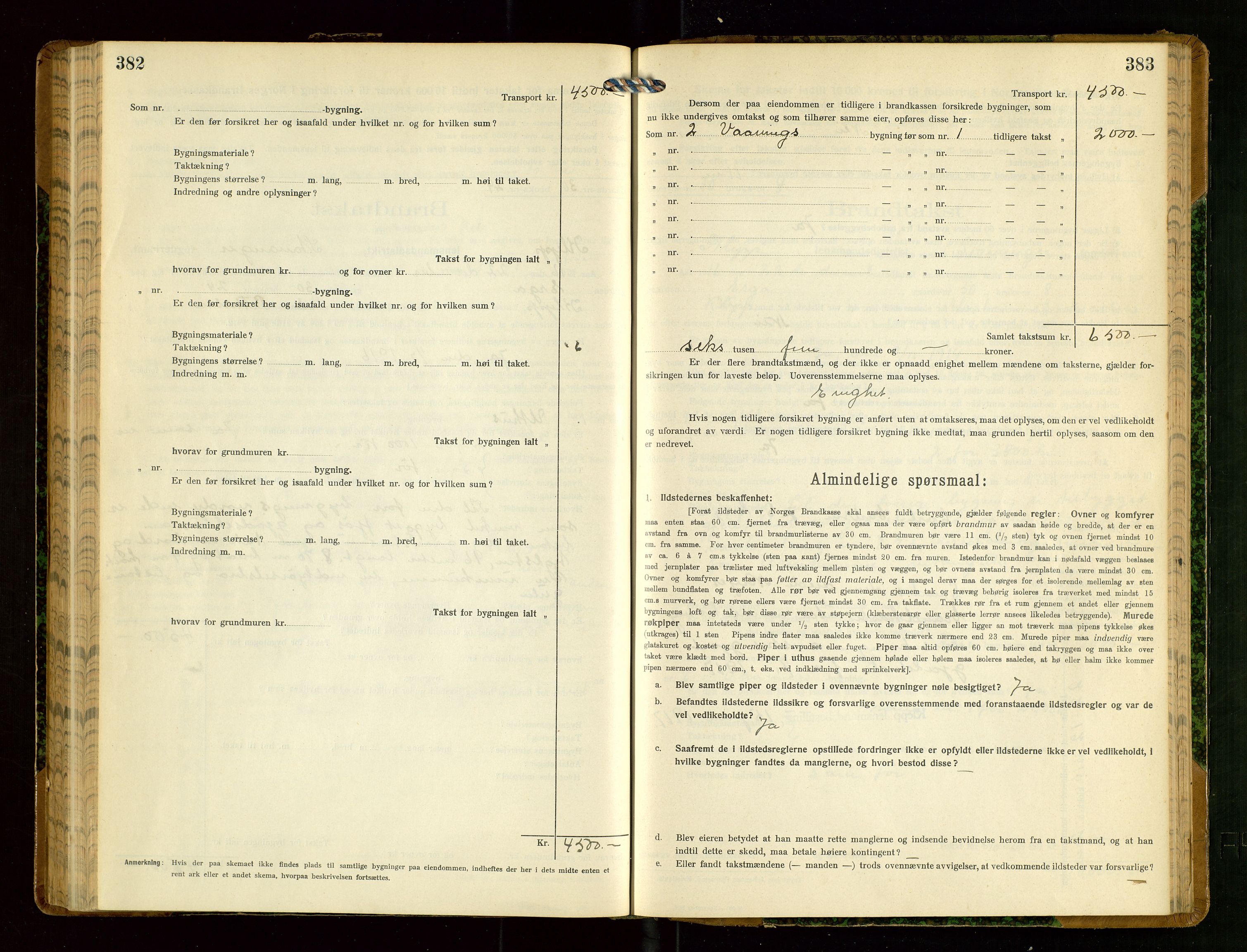 Klepp lensmannskontor, AV/SAST-A-100163/Goc/L0008: "Brandtakstprotokol" m/register, 1914-1917, p. 382-383