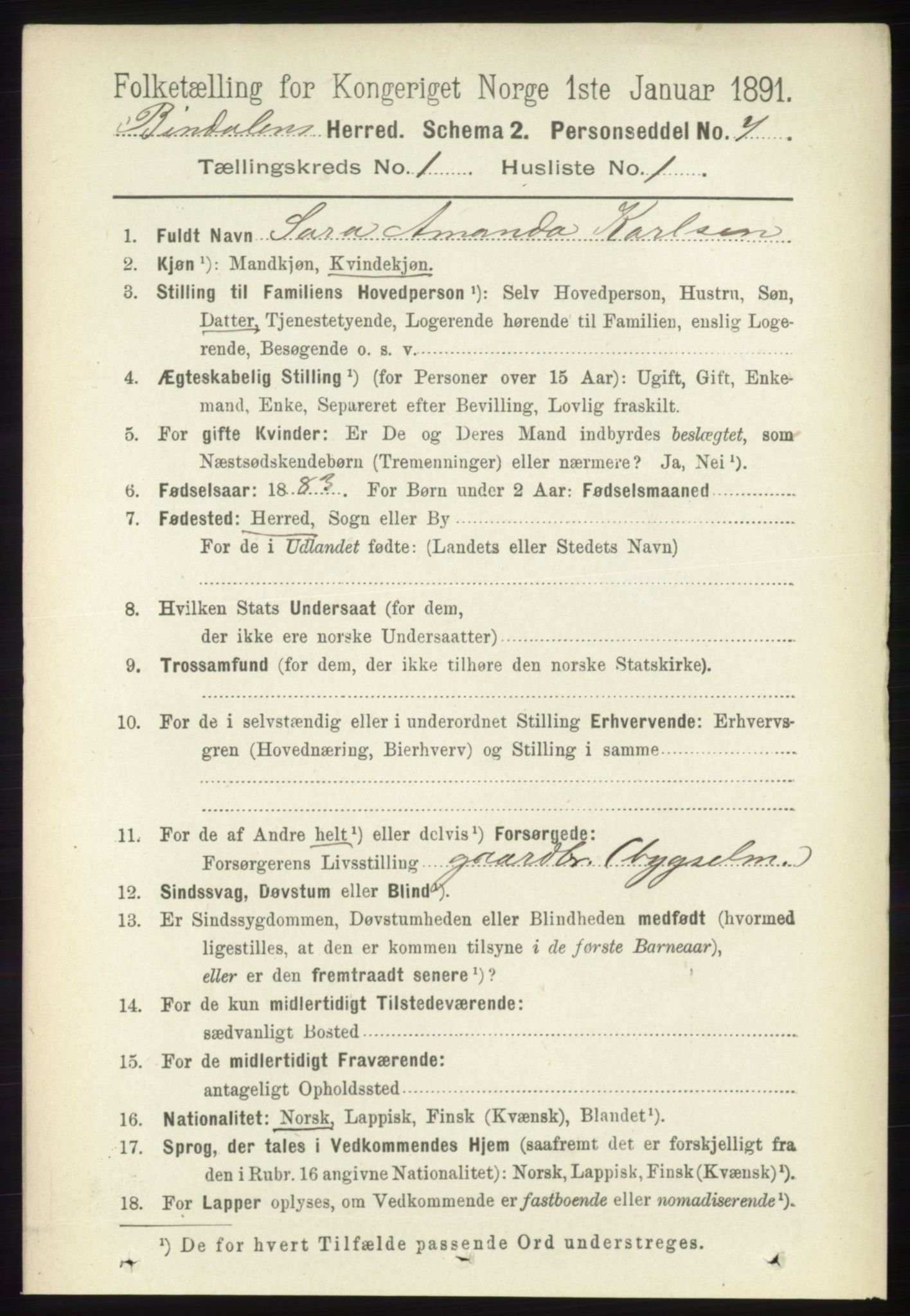 RA, 1891 census for 1811 Bindal, 1891, p. 61