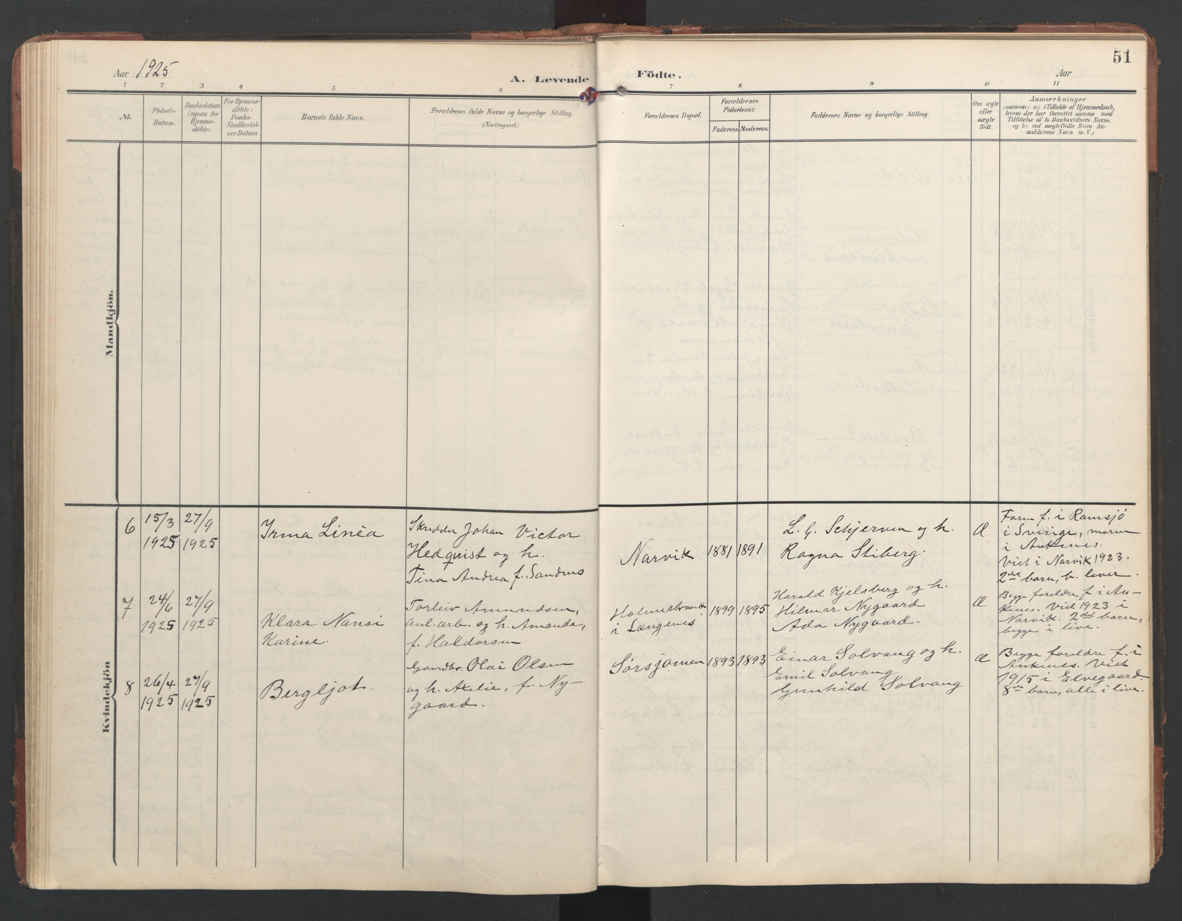 Ministerialprotokoller, klokkerbøker og fødselsregistre - Nordland, AV/SAT-A-1459/867/L0966: Parish register (copy) no. 867C01, 1904-1952, p. 51