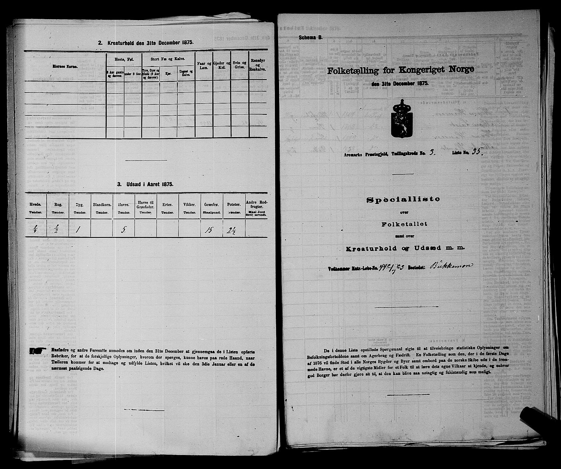 RA, 1875 census for 0118P Aremark, 1875, p. 447