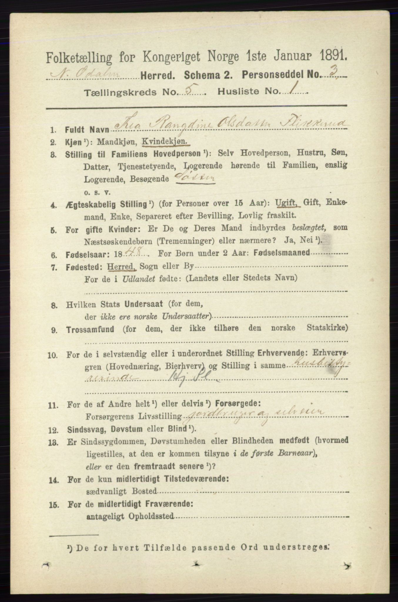 RA, 1891 census for 0418 Nord-Odal, 1891, p. 1552