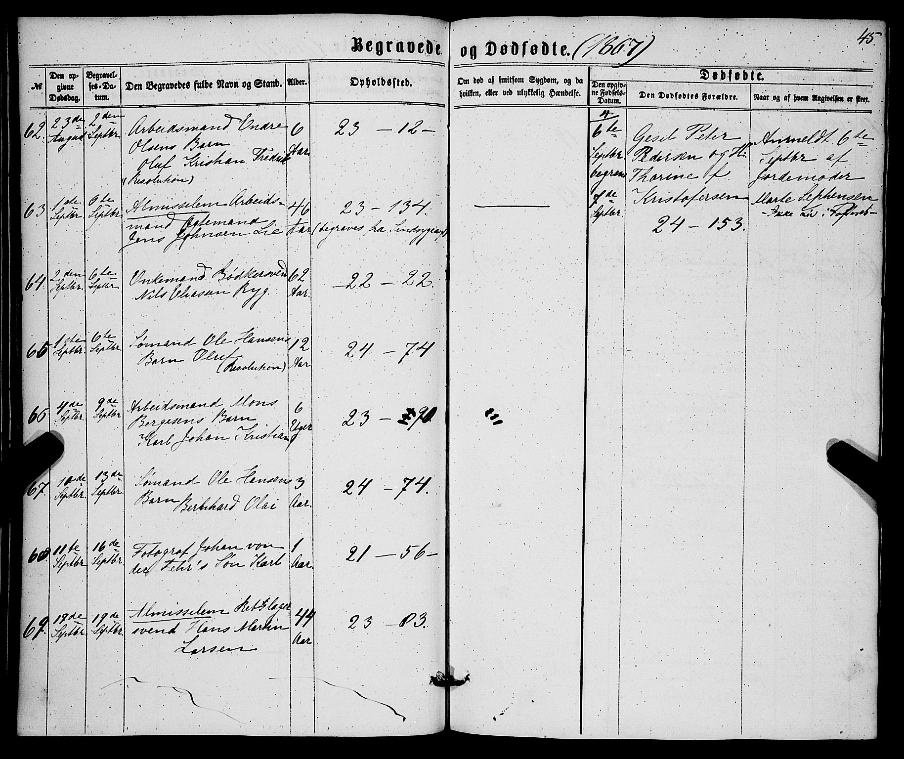 Korskirken sokneprestembete, AV/SAB-A-76101/H/Haa/L0045: Parish register (official) no. E 3, 1863-1875, p. 45