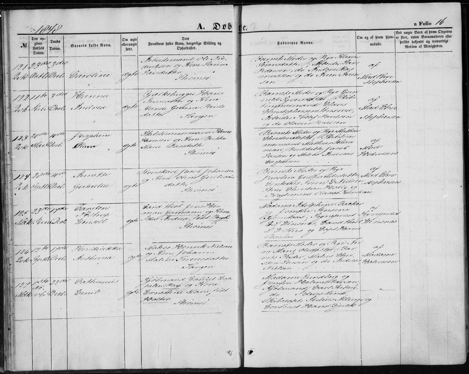 Strømsø kirkebøker, AV/SAKO-A-246/F/Fa/L0014: Parish register (official) no. I 14, 1848-1858, p. 16