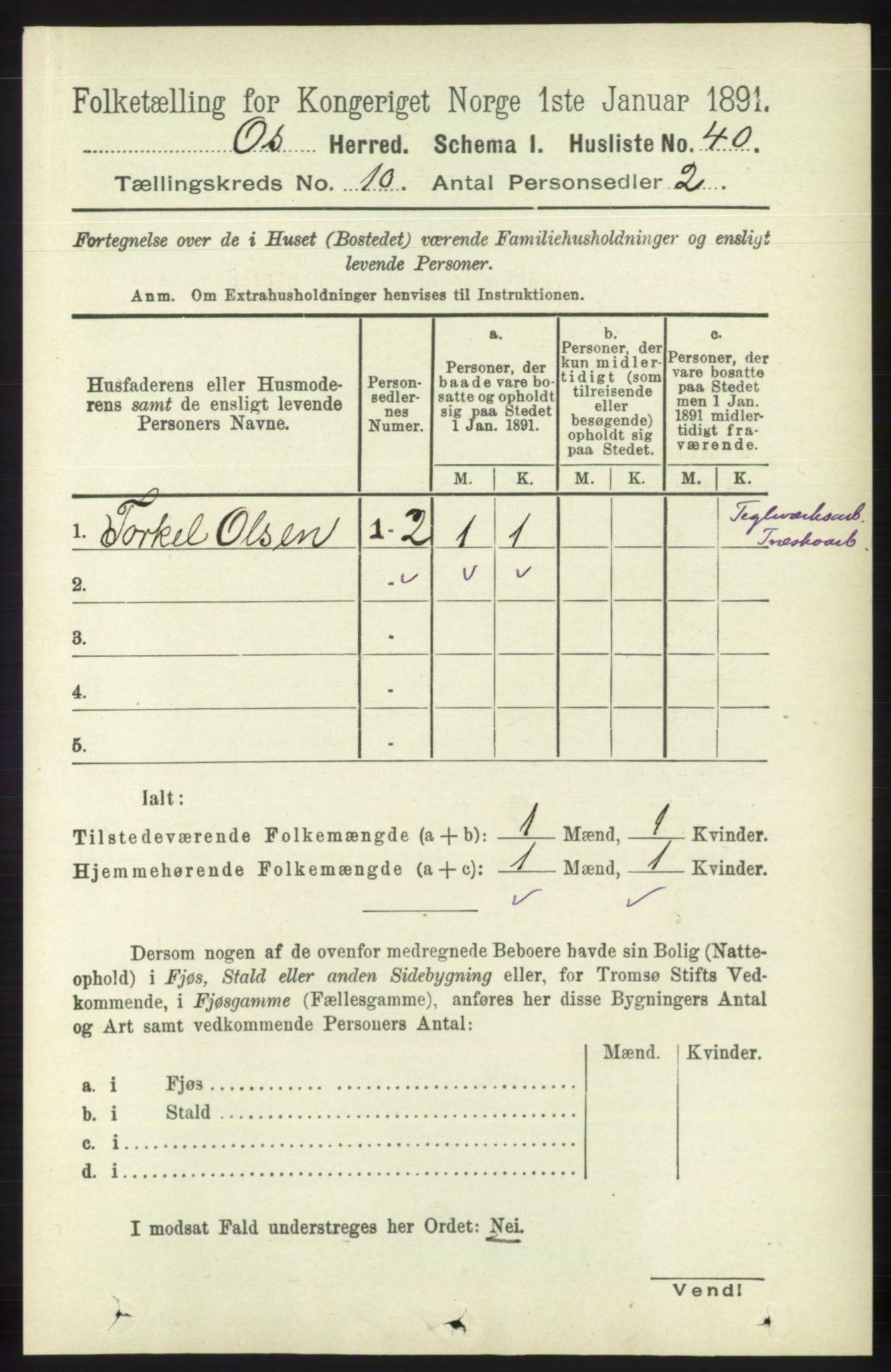 RA, 1891 census for 1243 Os, 1891, p. 2254