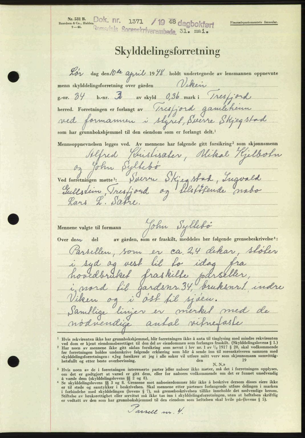 Romsdal sorenskriveri, AV/SAT-A-4149/1/2/2C: Mortgage book no. A26, 1948-1948, Diary no: : 1371/1948