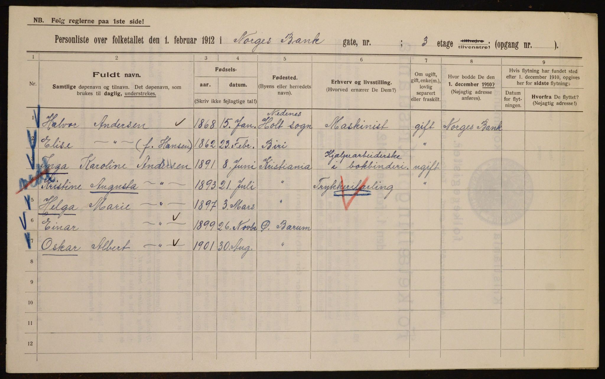 OBA, Municipal Census 1912 for Kristiania, 1912, p. 3247