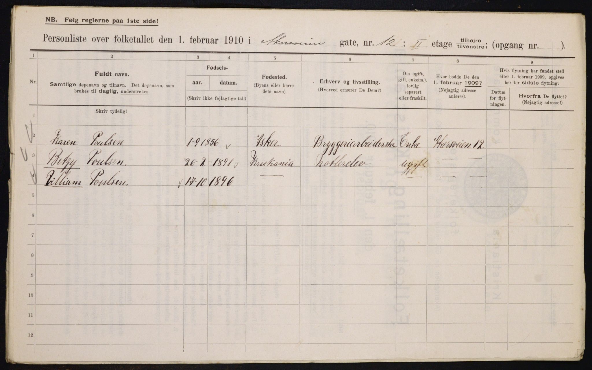 OBA, Municipal Census 1910 for Kristiania, 1910, p. 778