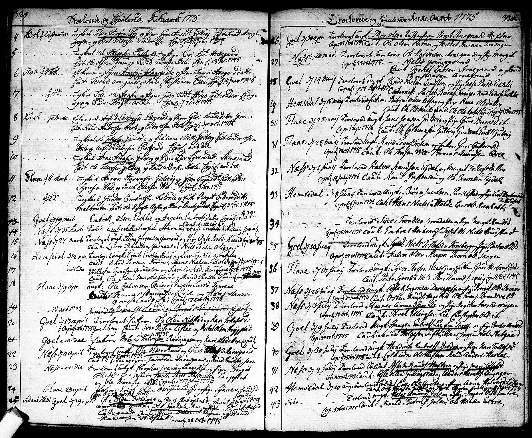 Nes kirkebøker, AV/SAKO-A-236/F/Fa/L0004: Parish register (official) no. 4, 1764-1786, p. 329-330