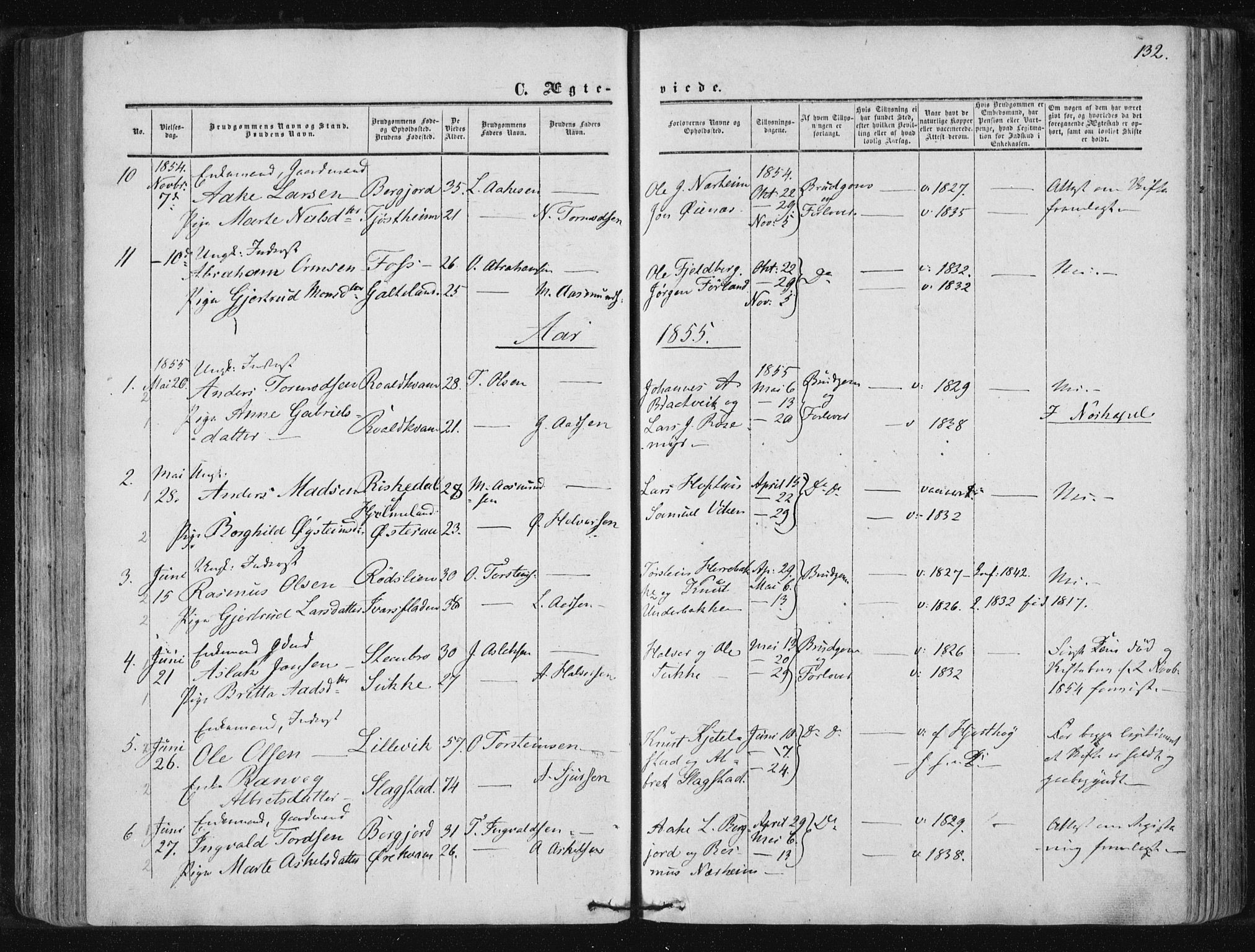 Suldal sokneprestkontor, AV/SAST-A-101845/01/IV/L0009: Parish register (official) no. A 9, 1854-1868, p. 132