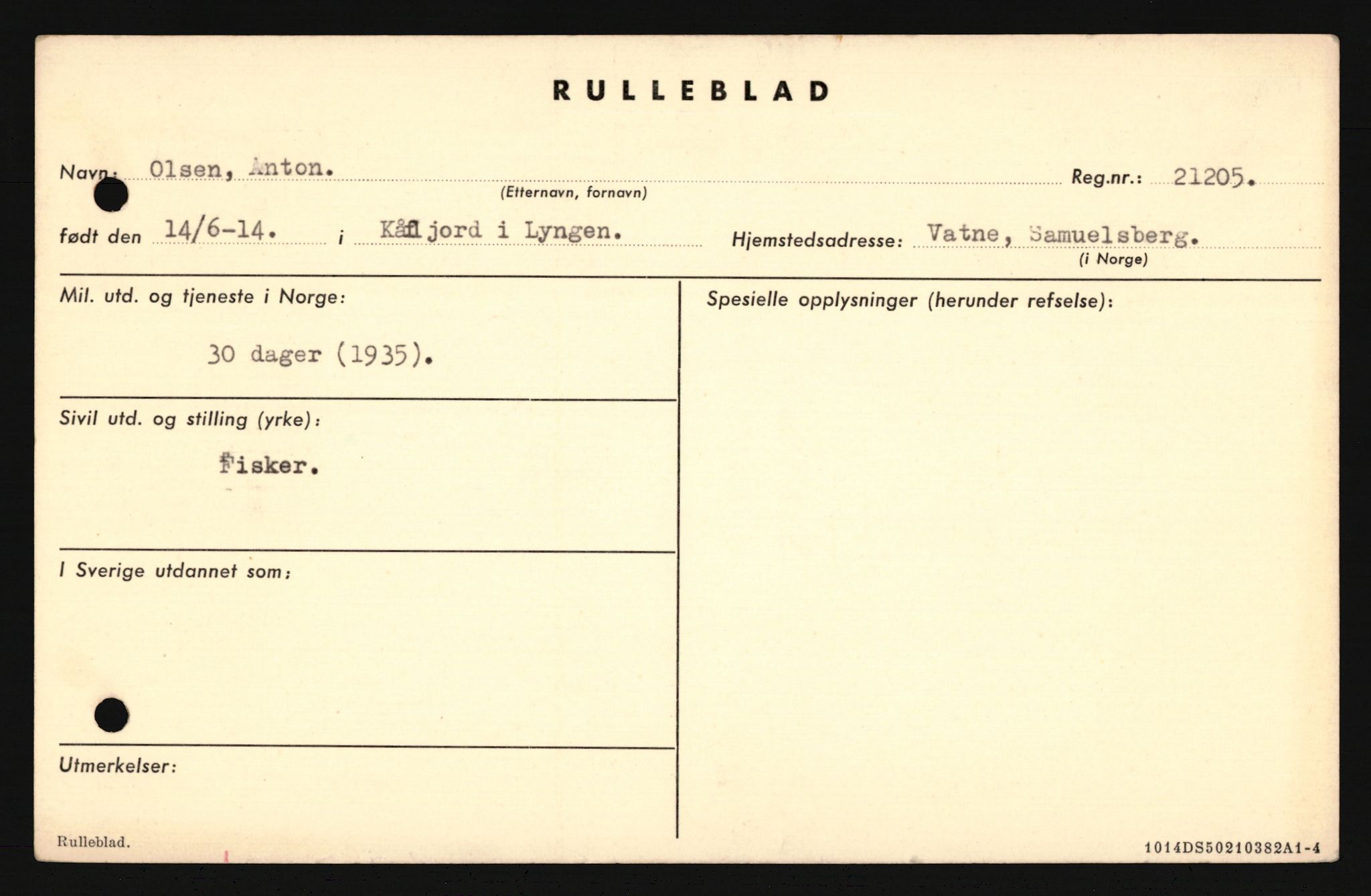 Forsvaret, Troms infanteriregiment nr. 16, AV/RA-RAFA-3146/P/Pa/L0019: Rulleblad for regimentets menige mannskaper, årsklasse 1935, 1935, p. 899