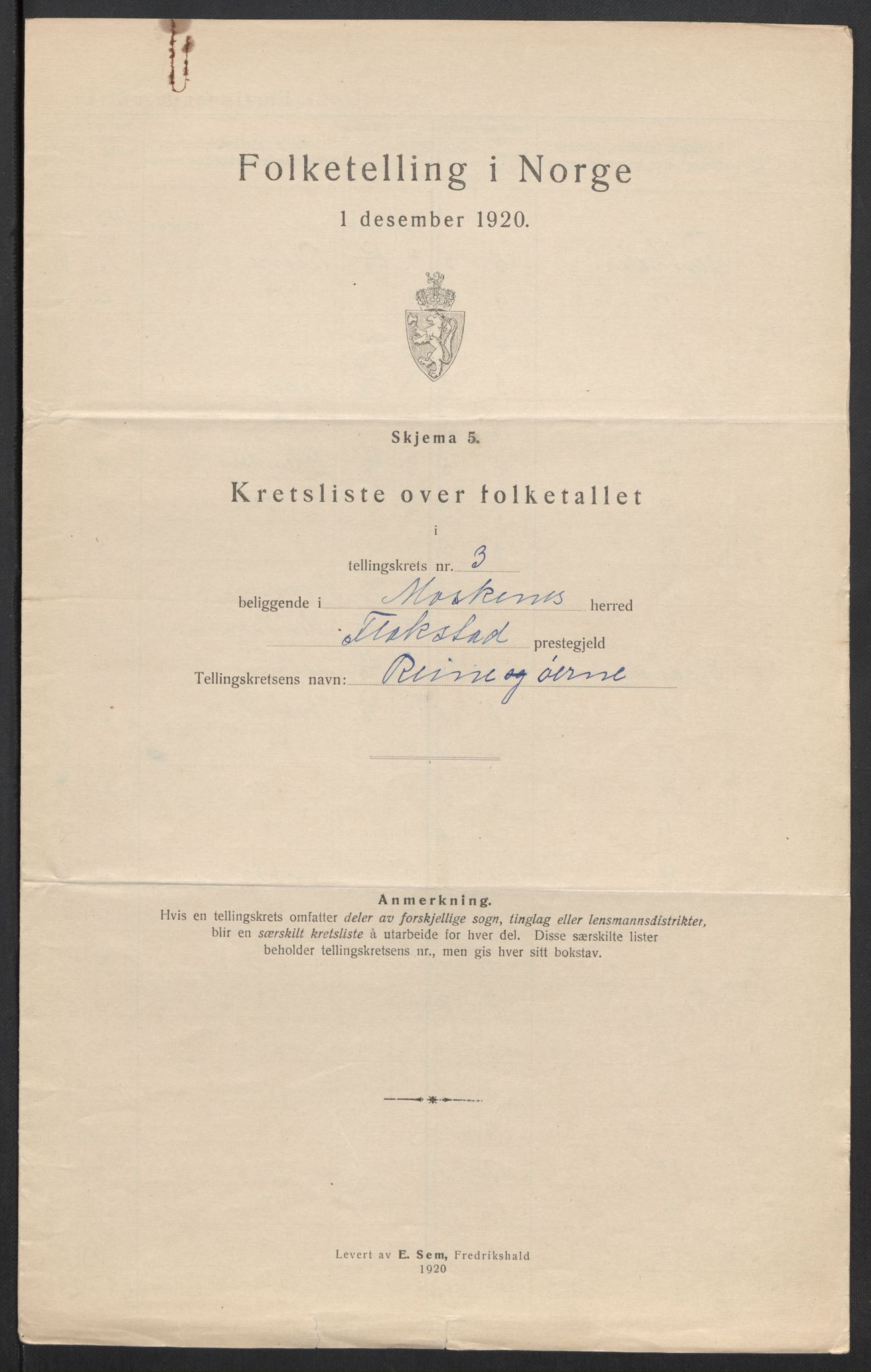 SAT, 1920 census for Moskenes, 1920, p. 12