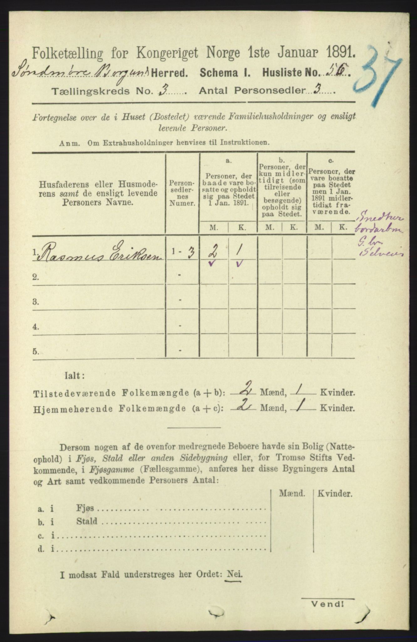 RA, 1891 census for 1531 Borgund, 1891, p. 613