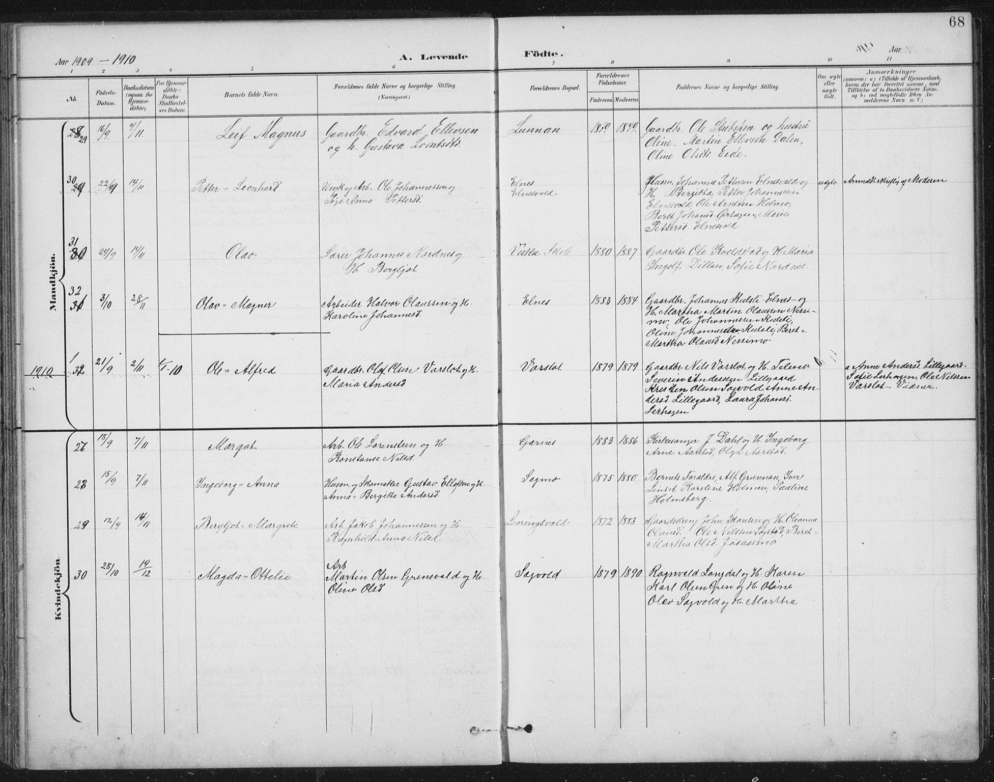 Ministerialprotokoller, klokkerbøker og fødselsregistre - Nord-Trøndelag, SAT/A-1458/724/L0269: Parish register (copy) no. 724C05, 1899-1920, p. 68