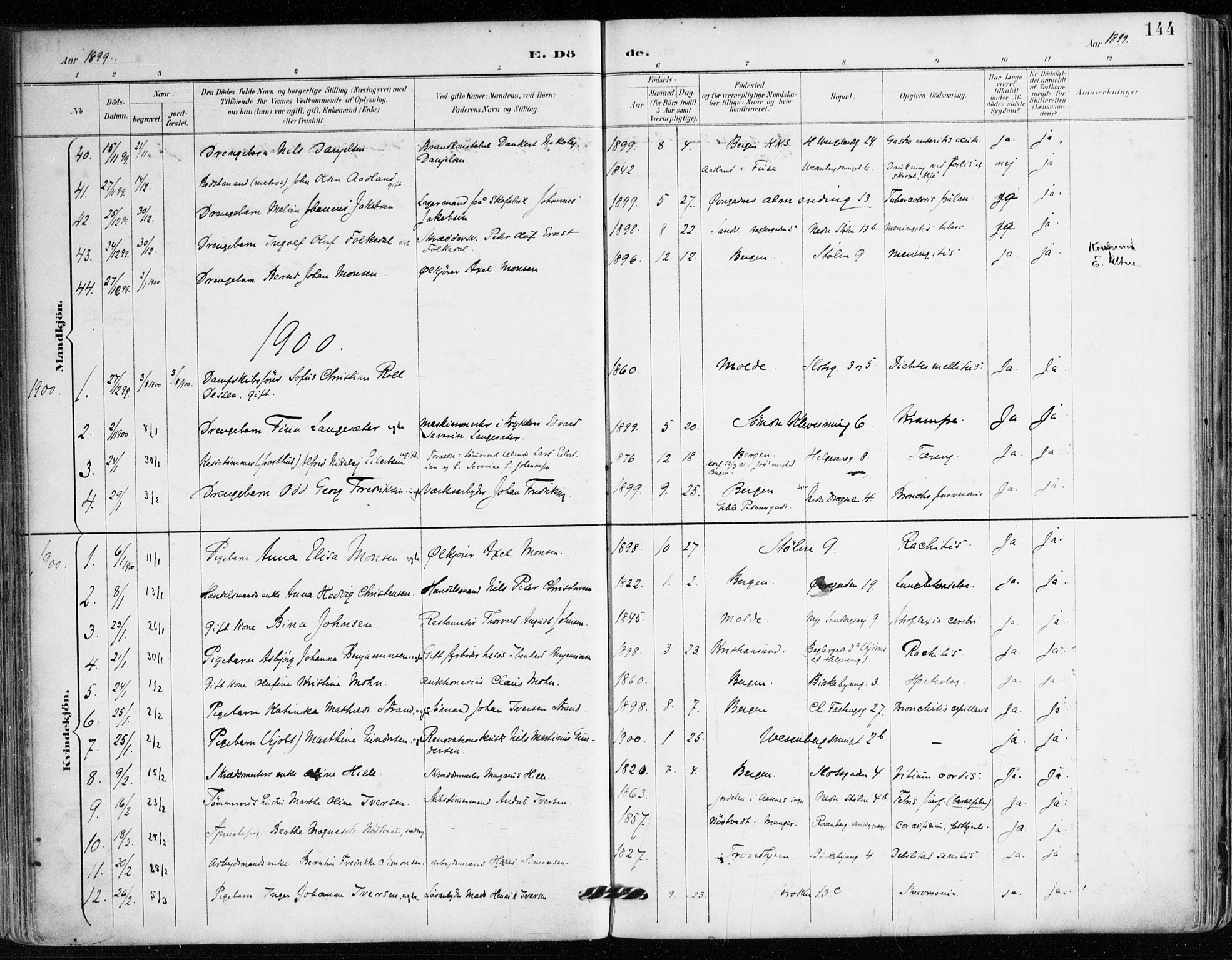 Mariakirken Sokneprestembete, SAB/A-76901/H/Haa/L0008: Parish register (official) no. A 8, 1893-1942, p. 144
