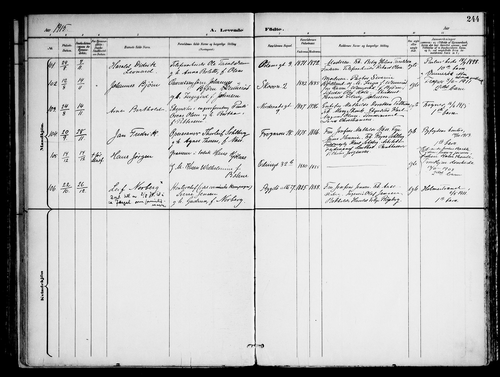 Frogner prestekontor Kirkebøker, AV/SAO-A-10886/F/Fa/L0002: Parish register (official) no. 2, 1897-1917, p. 244