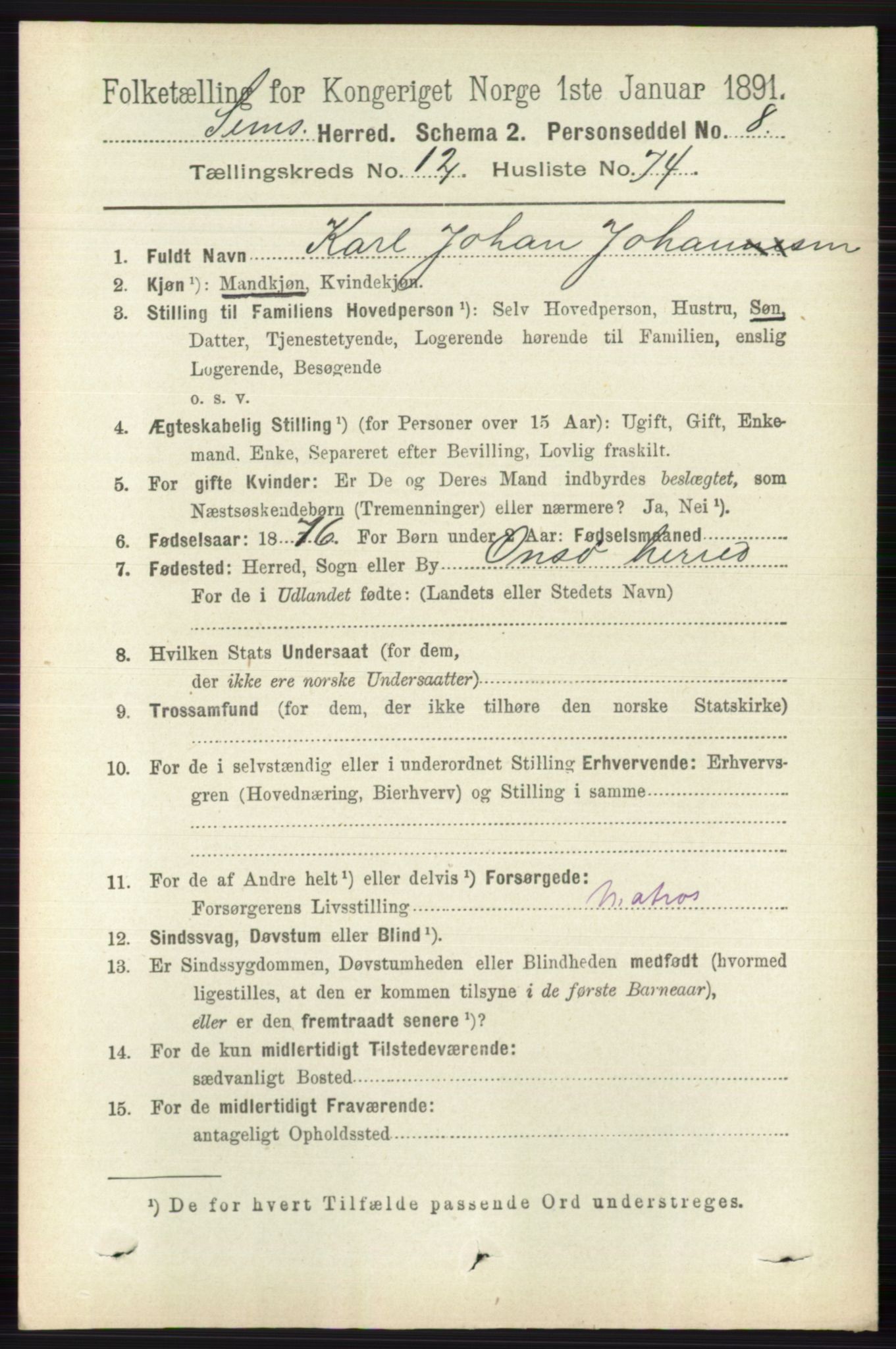 RA, 1891 census for 0721 Sem, 1891, p. 6234