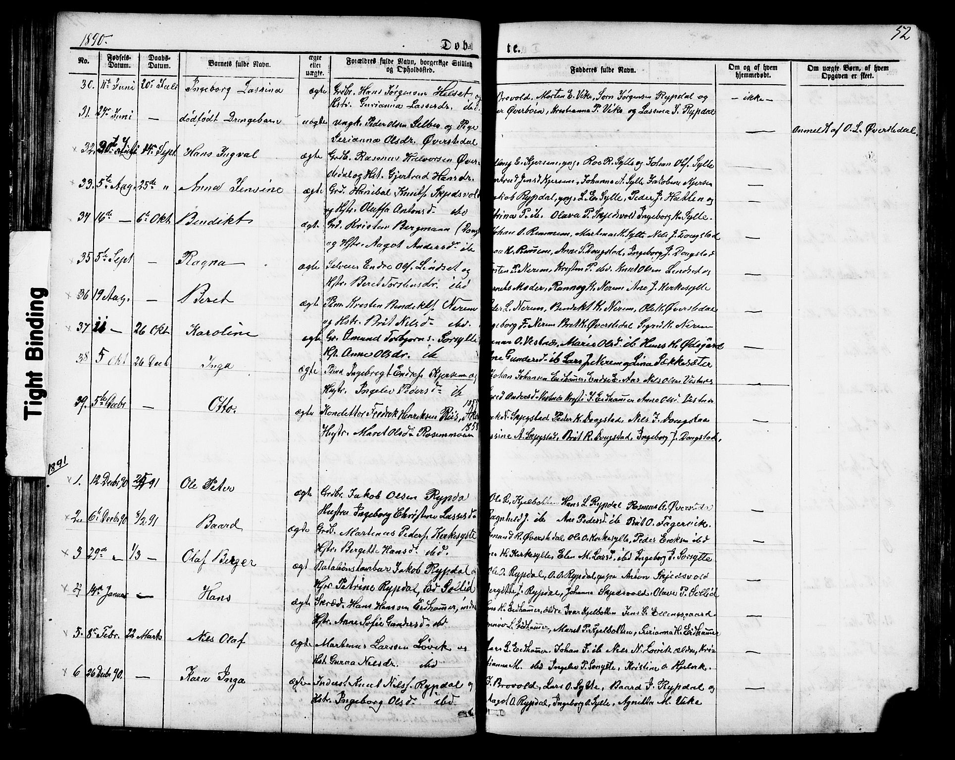 Ministerialprotokoller, klokkerbøker og fødselsregistre - Møre og Romsdal, SAT/A-1454/541/L0547: Parish register (copy) no. 541C02, 1867-1921, p. 52