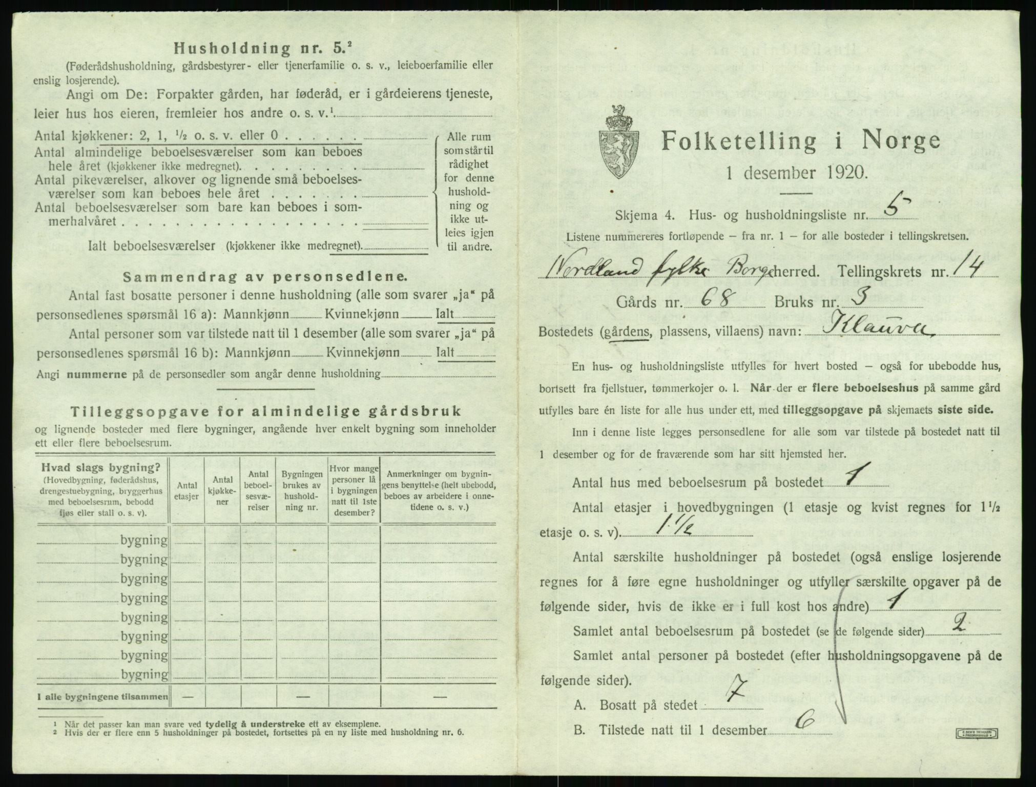 SAT, 1920 census for Borge, 1920, p. 1481