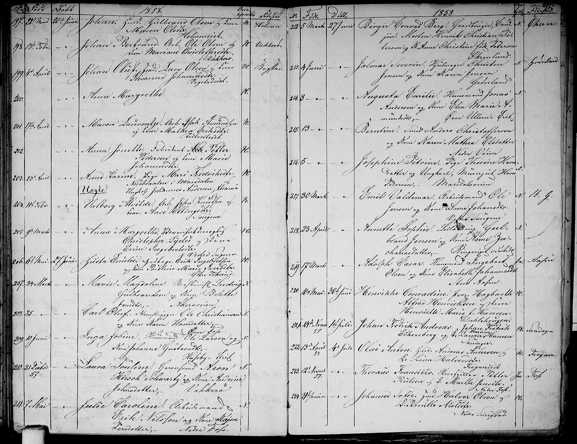 Aker prestekontor kirkebøker, SAO/A-10861/G/L0010: Parish register (copy) no. 10, 1852-1859, p. 208-209
